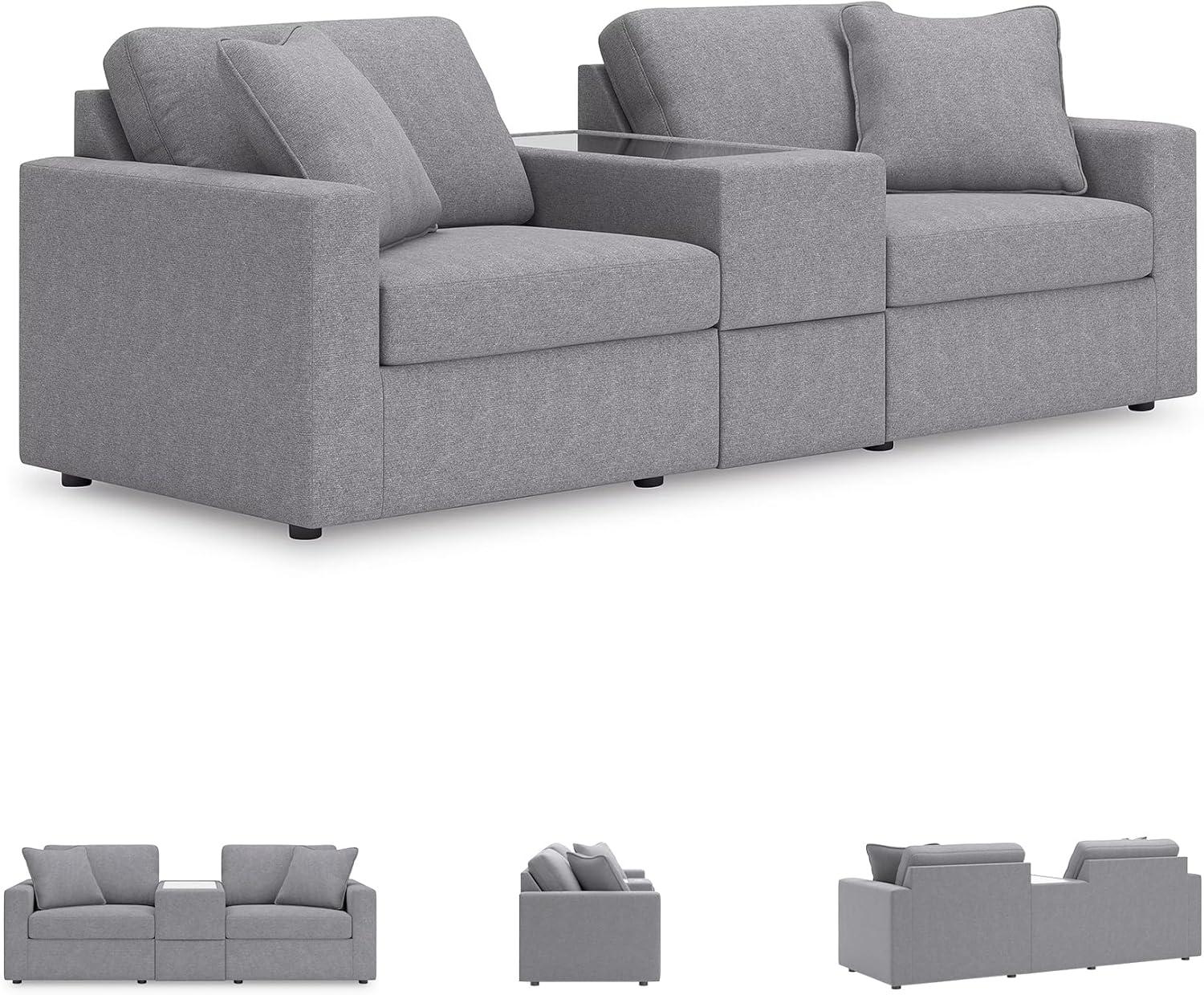imageSignature Design by Ashley Modmax Contemporary Modular Stain Resistant 3Piece Sofa with Removable Zippered Covers and 2 Accent Pillows Reversible Back and Seat Cushions BlueLight Gray