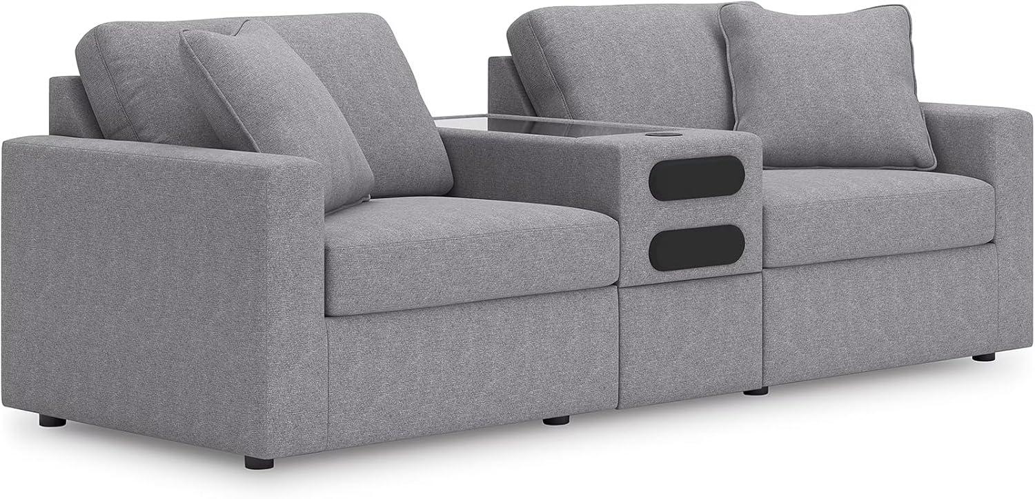 imageSignature Design by Ashley Modmax Contemporary Modular Stain Resistant 3Piece Sofa with Removable Zippered Covers and 2 Accent Pillows Reversible Back and Seat Cushions BlueLight Gray