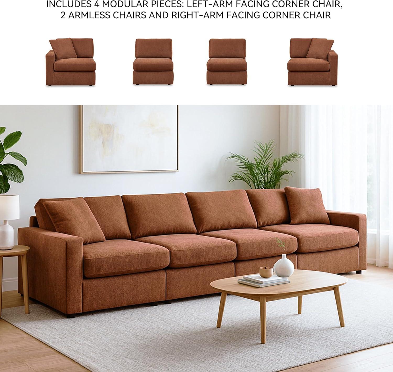 imageSignature Design by Ashley Modmax Contemporary Modular Stain Resistant 3Piece Sofa with Removable Zippered Covers and 2 Accent Pillows Reversible Back and Seat Cushions BlueBurnt Orange