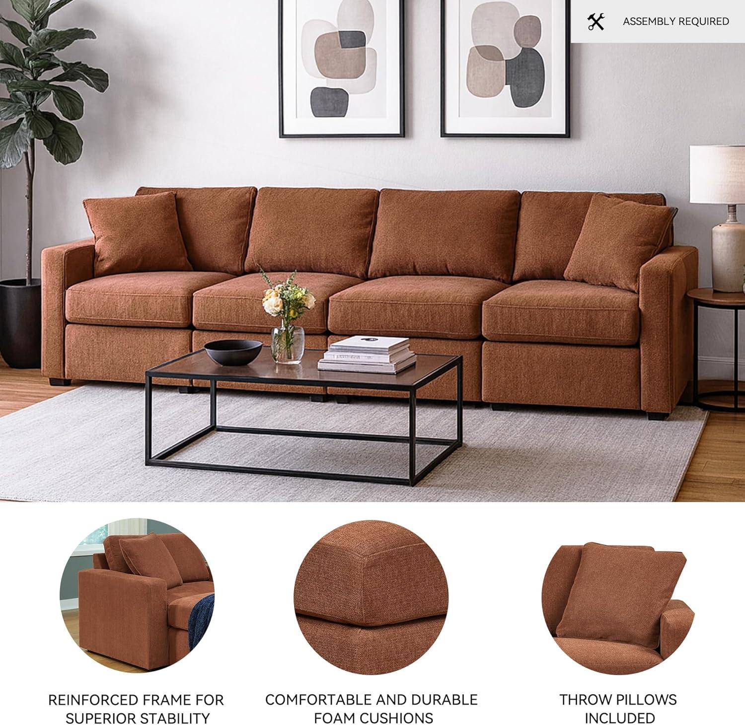 imageSignature Design by Ashley Modmax Contemporary Modular Stain Resistant 3Piece Sofa with Removable Zippered Covers and 2 Accent Pillows Reversible Back and Seat Cushions BlueBurnt Orange