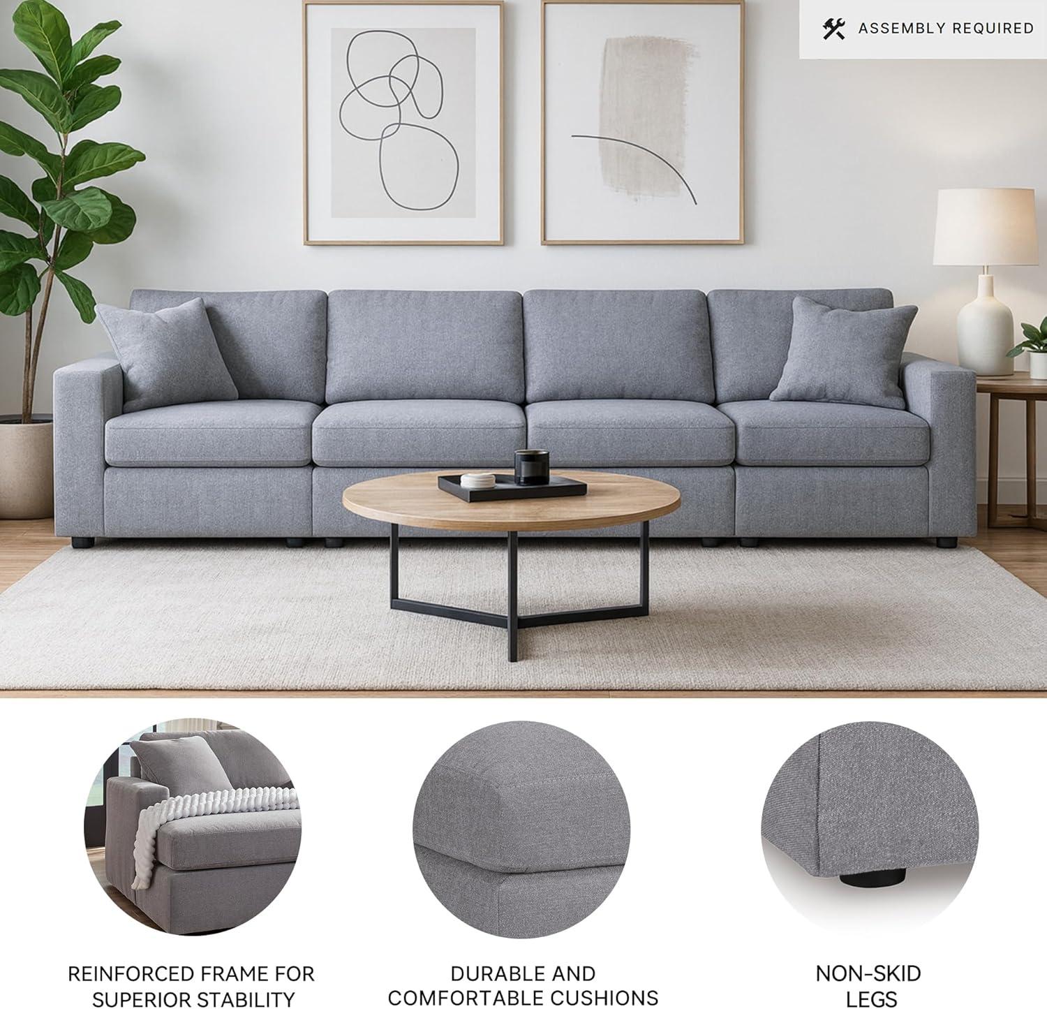 imageSignature Design by Ashley Modmax Contemporary Modular Stain Resistant 3Piece Sofa with Removable Zippered Covers and 2 Accent Pillows Reversible Back and Seat Cushions BlueLight Gray
