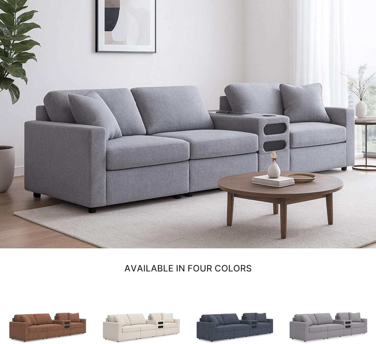 imageSignature Design by Ashley Modmax Contemporary Modular Stain Resistant 3Piece Sofa with Removable Zippered Covers and 2 Accent Pillows Reversible Back and Seat Cushions BlueLight Gray