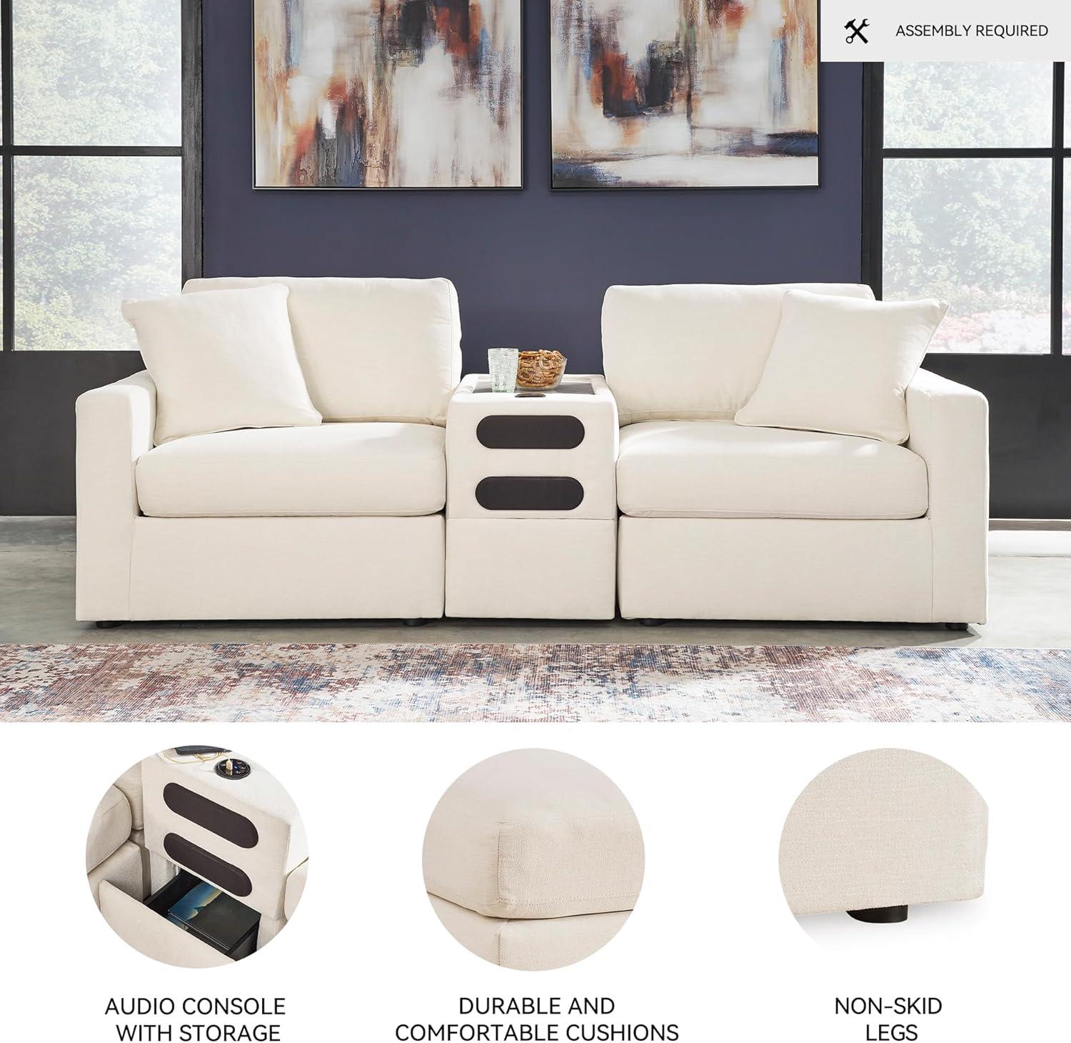 imageSignature Design by Ashley Modmax Contemporary Modular Stain Resistant 3Piece Sofa with Removable Zippered Covers and 2 Accent Pillows Reversible Back and Seat Cushions BlueBeige