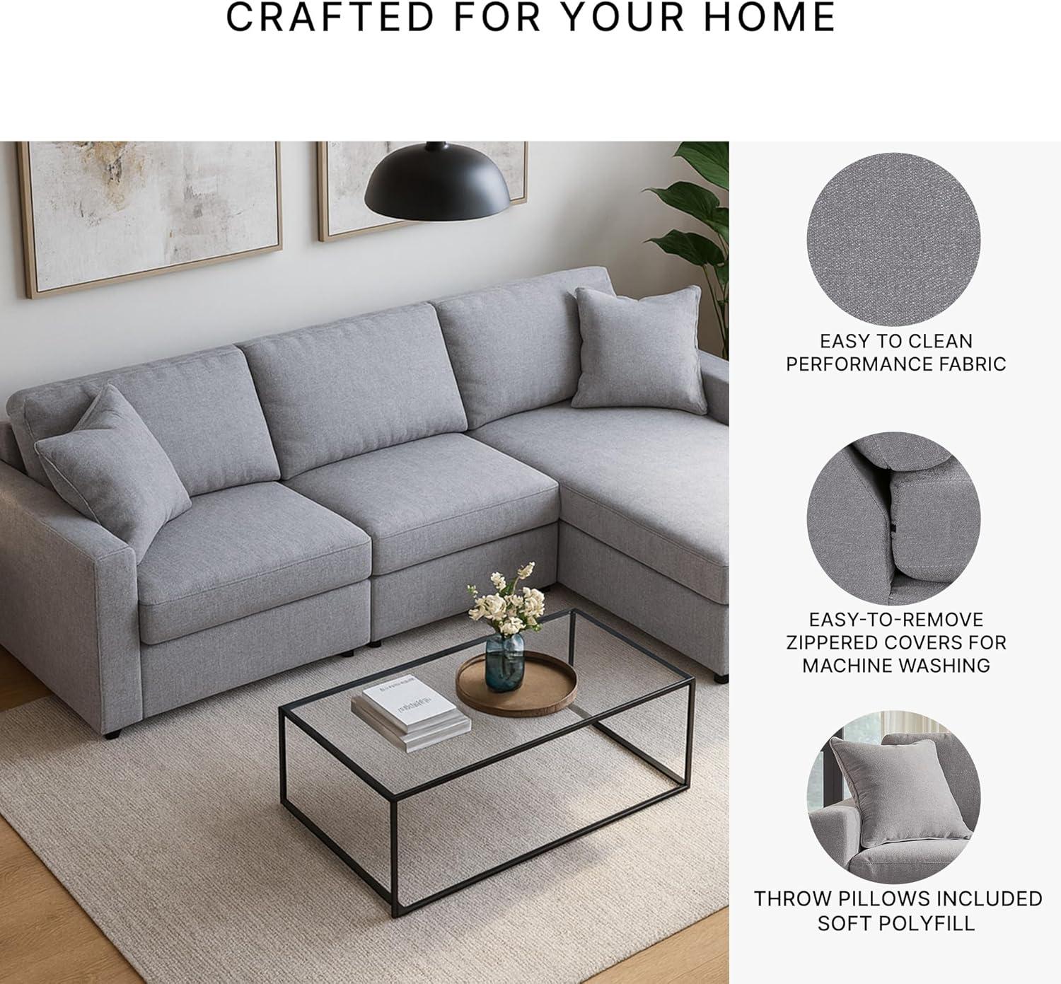 imageSignature Design by Ashley Modmax Contemporary Modular Stain Resistant 3Piece Sofa with Removable Zippered Covers and 2 Accent Pillows Reversible Back and Seat Cushions BlueLight Gray