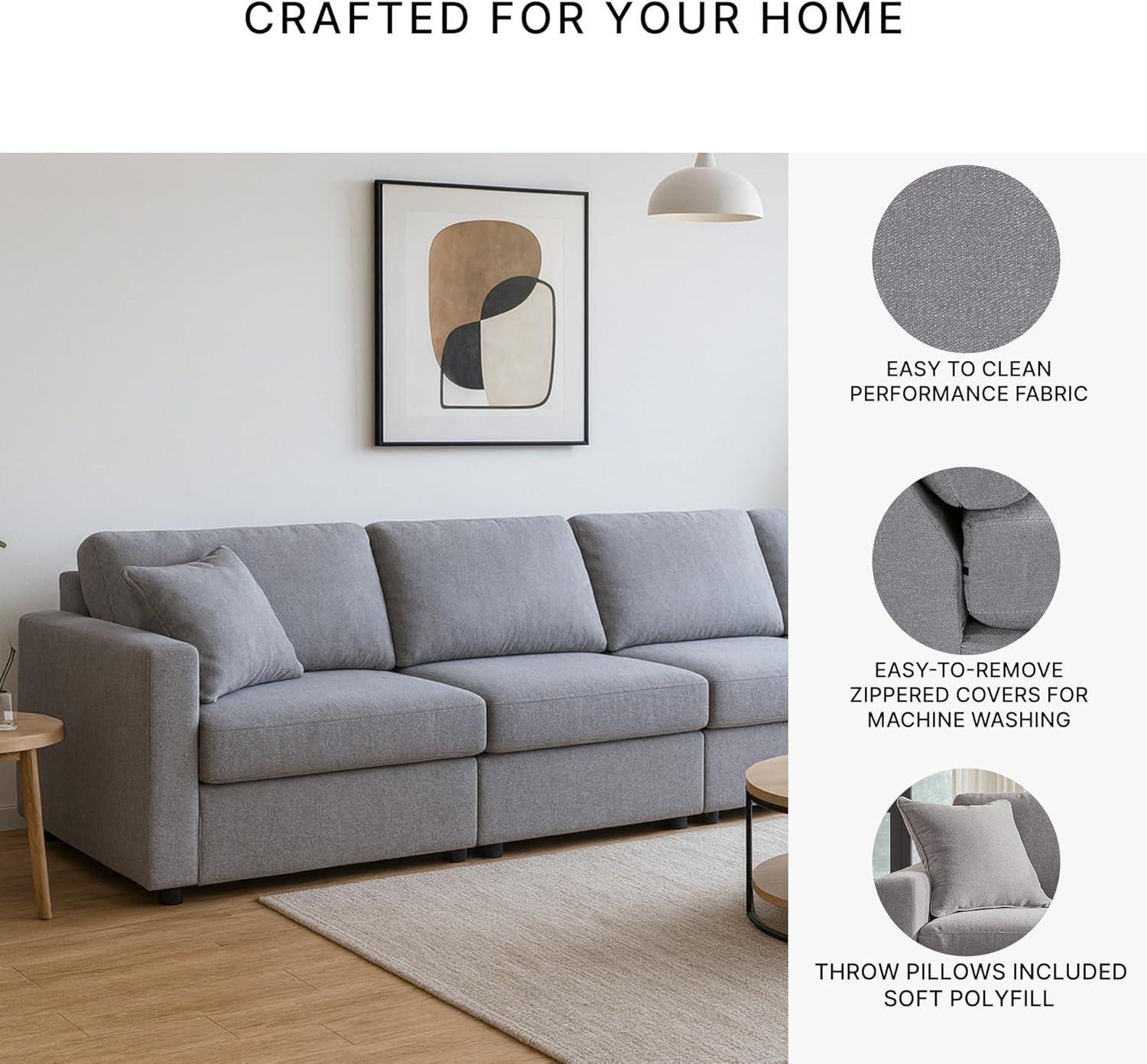 imageSignature Design by Ashley Modmax Contemporary Modular Stain Resistant 3Piece Sofa with Removable Zippered Covers and 2 Accent Pillows Reversible Back and Seat Cushions BlueLight Gray