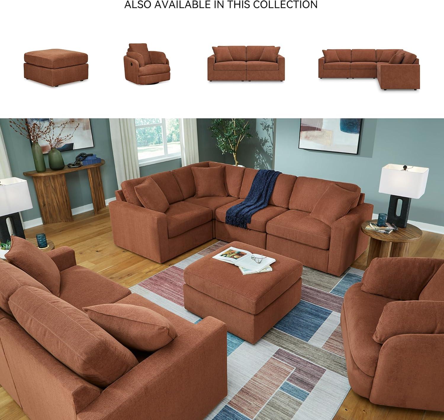 imageSignature Design by Ashley Modmax Contemporary Modular Stain Resistant 3Piece Sofa with Removable Zippered Covers and 2 Accent Pillows Reversible Back and Seat Cushions BlueBurnt Orange
