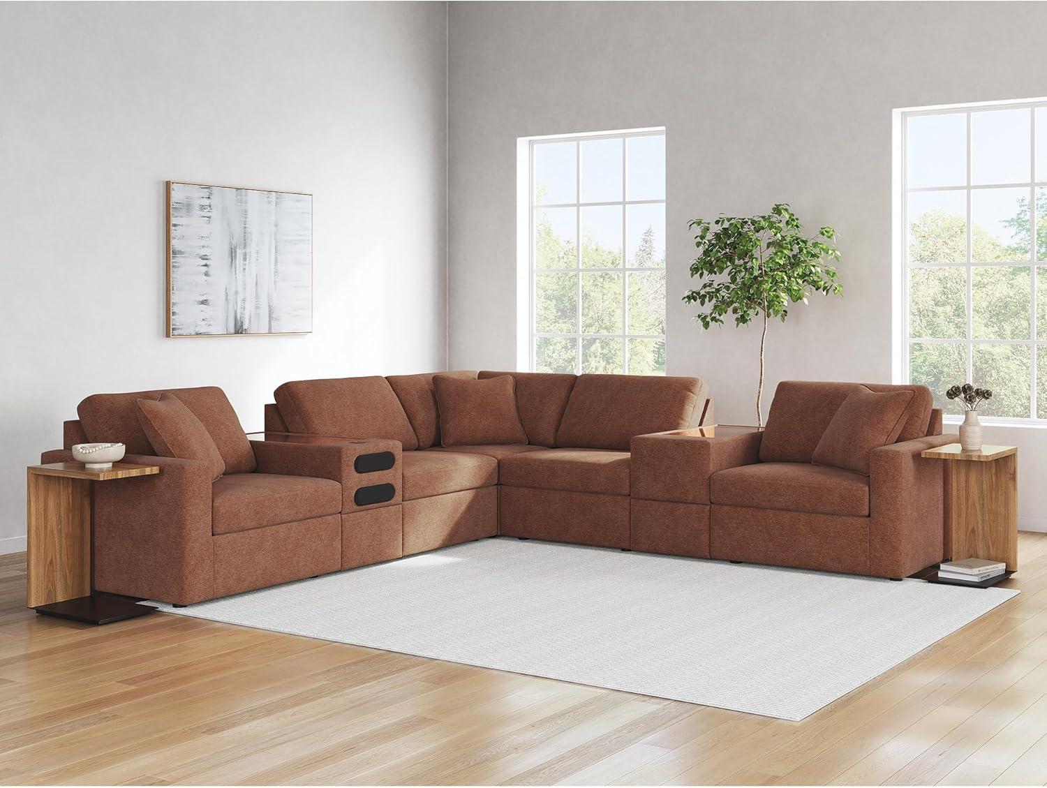 imageSignature Design by Ashley Modmax Contemporary Modular Stain Resistant 3Piece Sofa with Removable Zippered Covers and 2 Accent Pillows Reversible Back and Seat Cushions BlueBurnt Orange