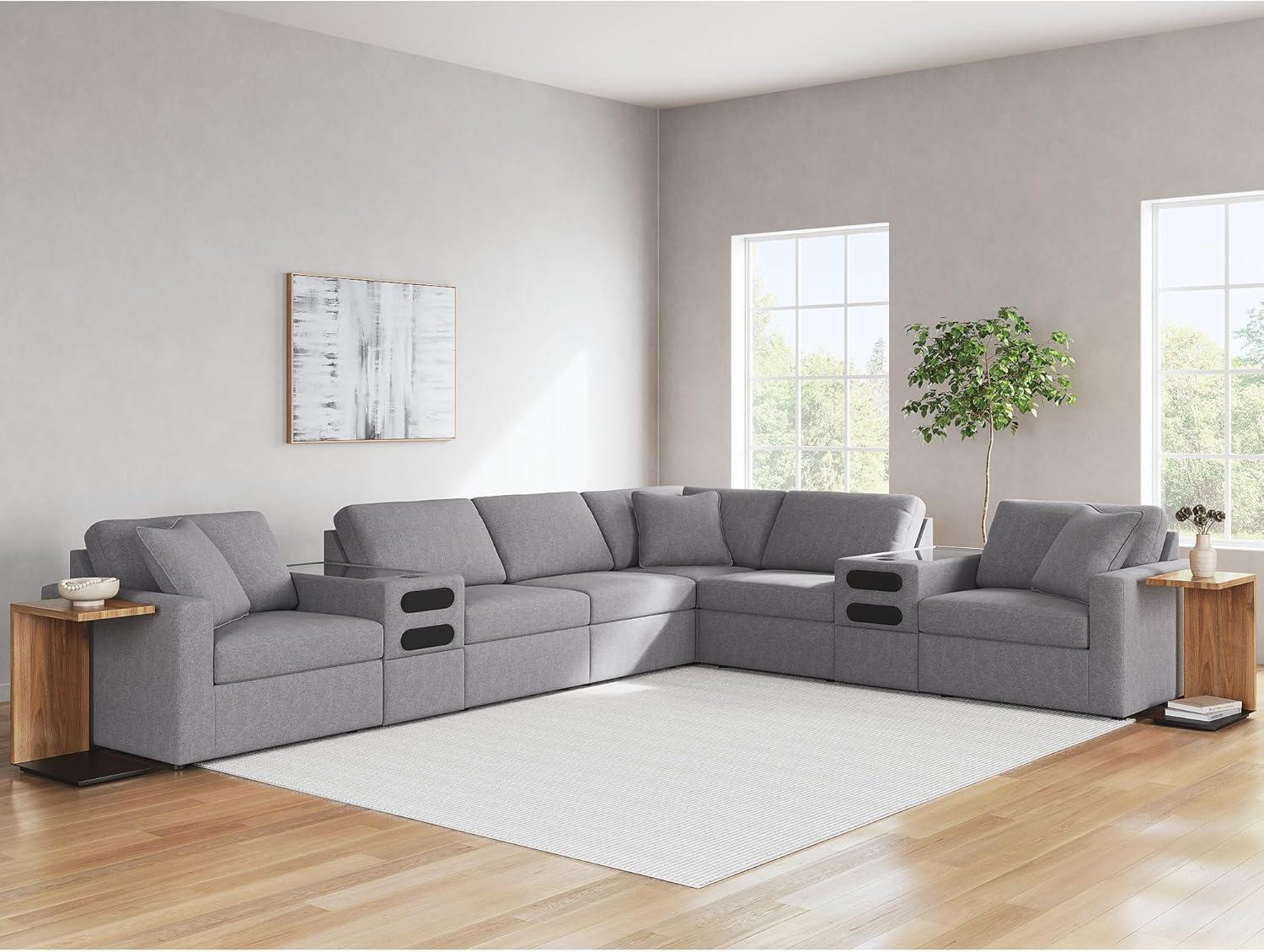 imageSignature Design by Ashley Modmax Contemporary Modular Stain Resistant 3Piece Sofa with Removable Zippered Covers and 2 Accent Pillows Reversible Back and Seat Cushions BlueLight Gray