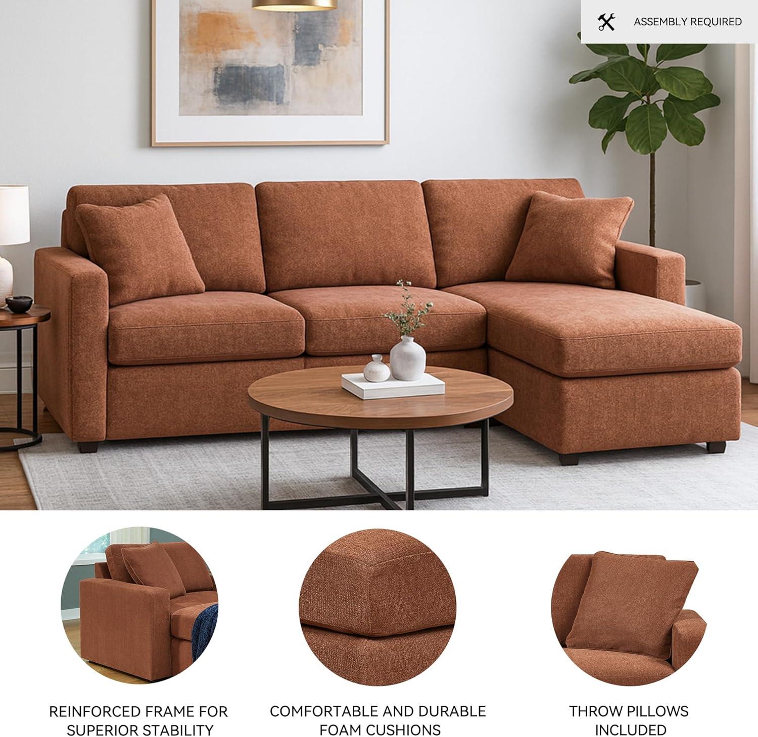 imageSignature Design by Ashley Modmax Contemporary Modular Stain Resistant 3Piece Sofa with Removable Zippered Covers and 2 Accent Pillows Reversible Back and Seat Cushions BlueBurnt Orange
