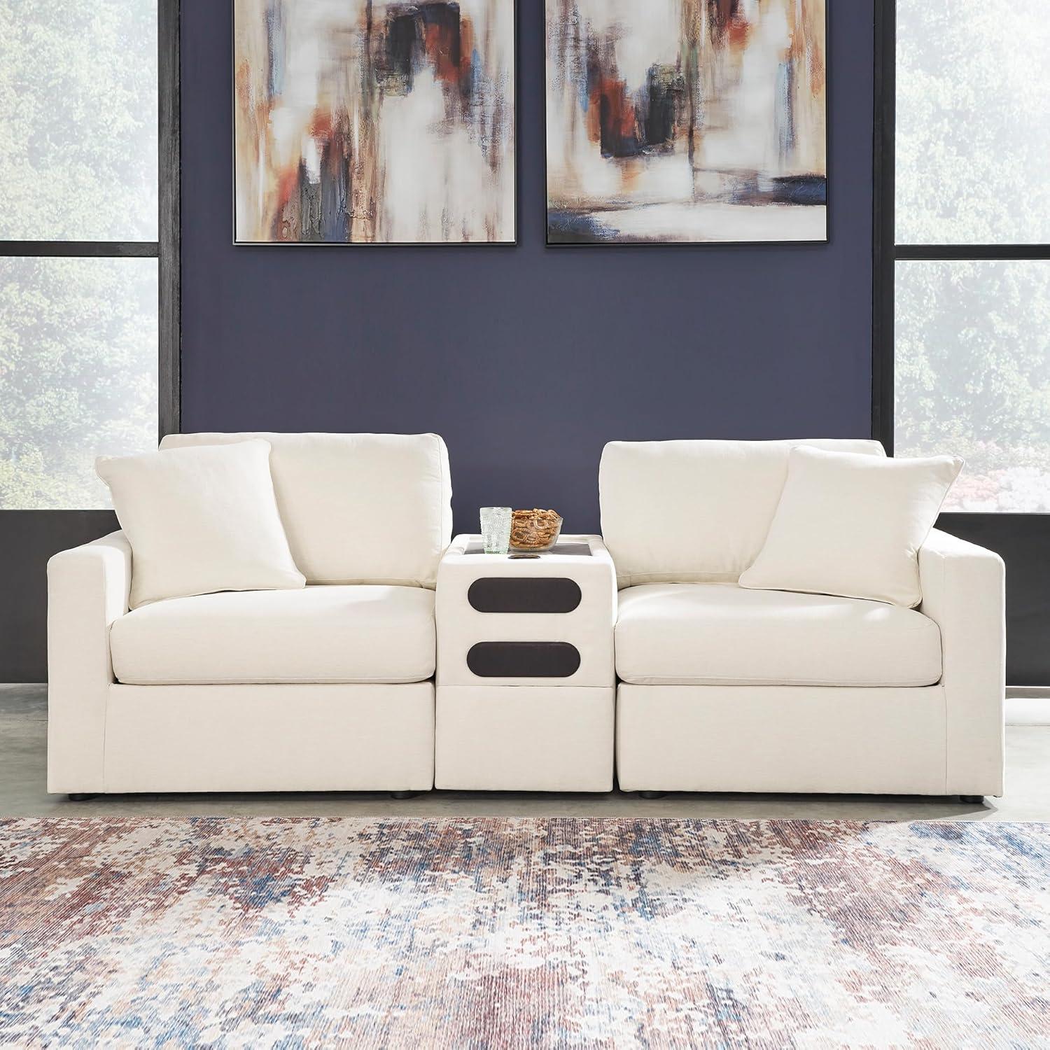 imageSignature Design by Ashley Modmax Contemporary Modular Stain Resistant 3Piece Sofa with Removable Zippered Covers and 2 Accent Pillows Reversible Back and Seat Cushions BlueBeige