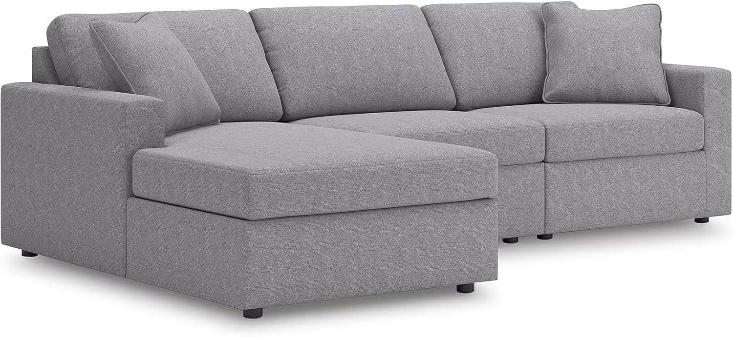 imageSignature Design by Ashley Modmax Contemporary Modular Stain Resistant 3Piece Sofa with Removable Zippered Covers and 2 Accent Pillows Reversible Back and Seat Cushions BlueLight Gray