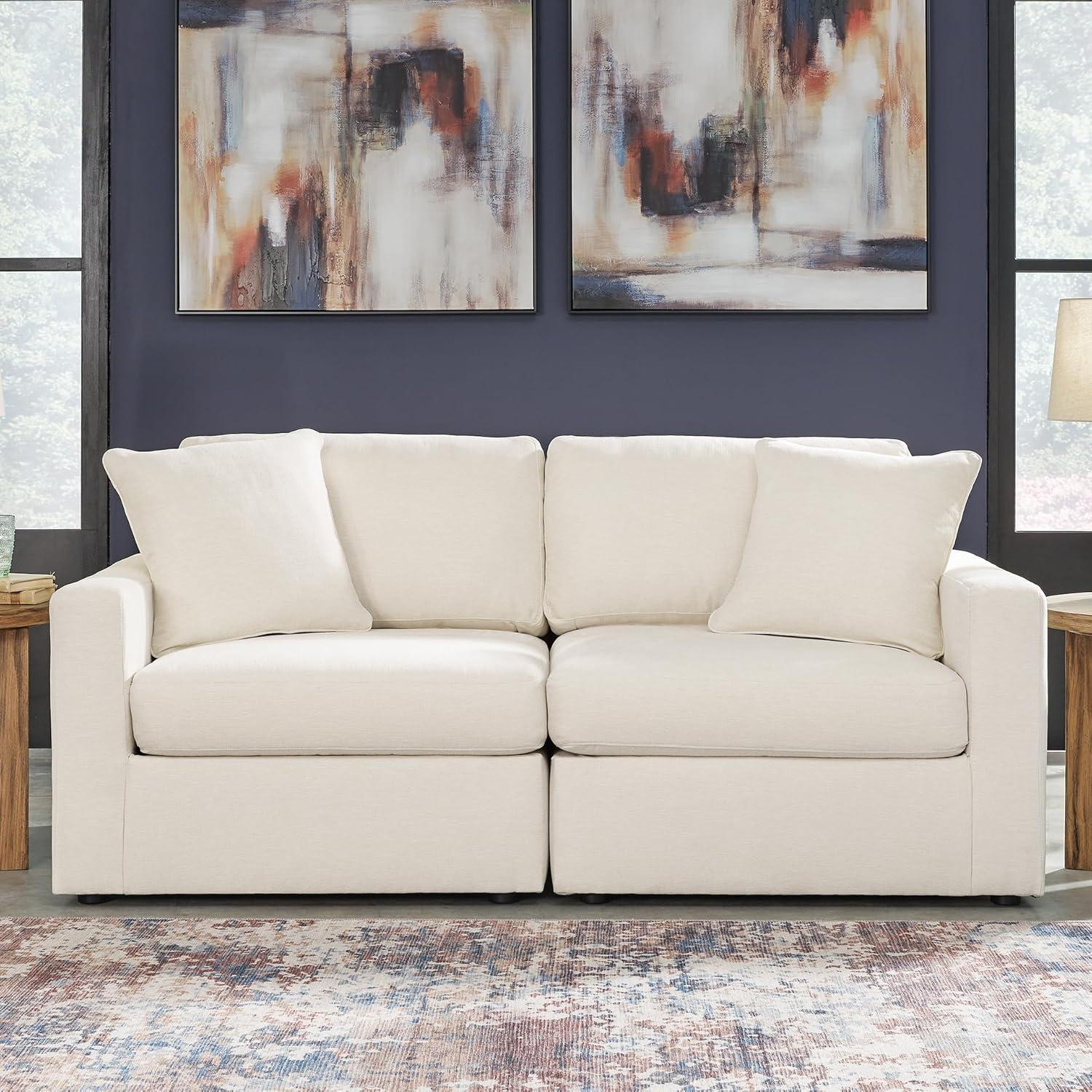 imageSignature Design by Ashley Modmax Contemporary Modular Stain Resistant 3Piece Sofa with Removable Zippered Covers and 2 Accent Pillows Reversible Back and Seat Cushions BlueBeige