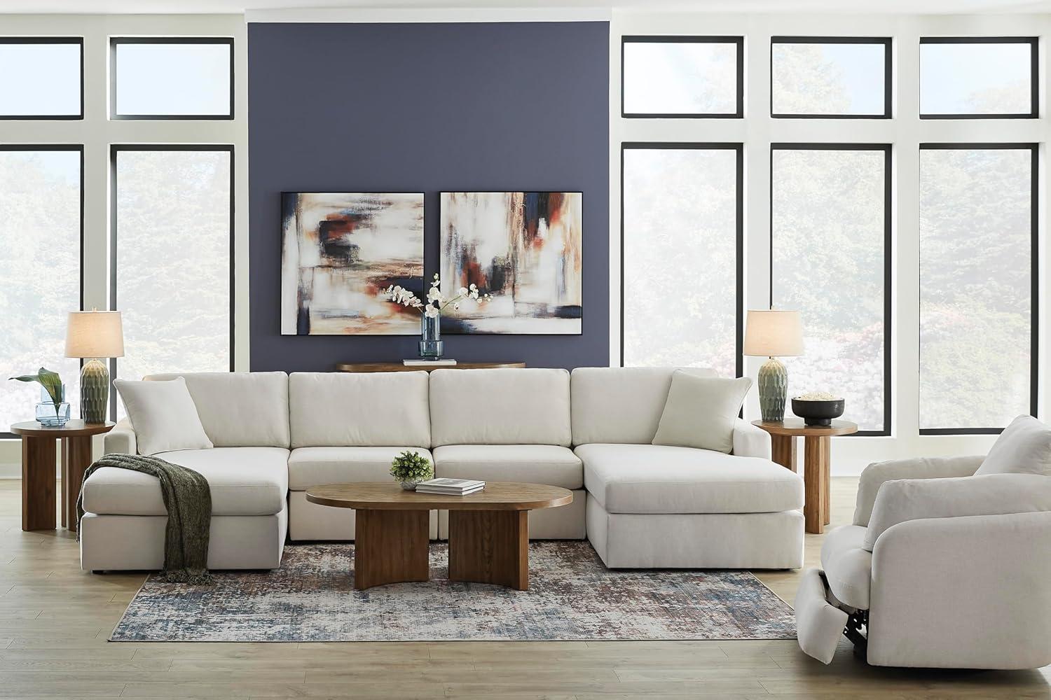 imageSignature Design by Ashley Modmax Contemporary Modular Stain Resistant 3Piece Sofa with Removable Zippered Covers and 2 Accent Pillows Reversible Back and Seat Cushions BlueBeige