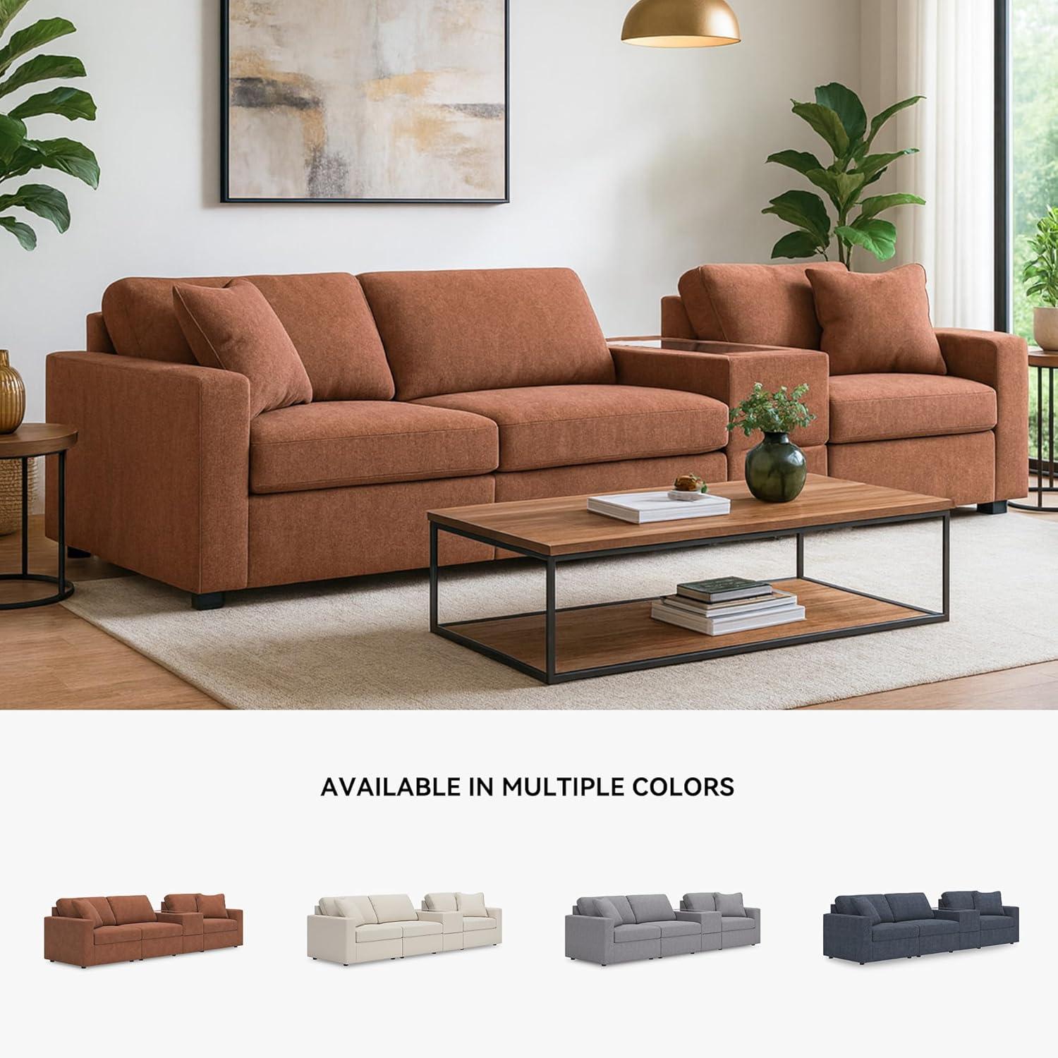 imageSignature Design by Ashley Modmax Contemporary Modular Stain Resistant 3Piece Sofa with Removable Zippered Covers and 2 Accent Pillows Reversible Back and Seat Cushions BlueBurnt Orange