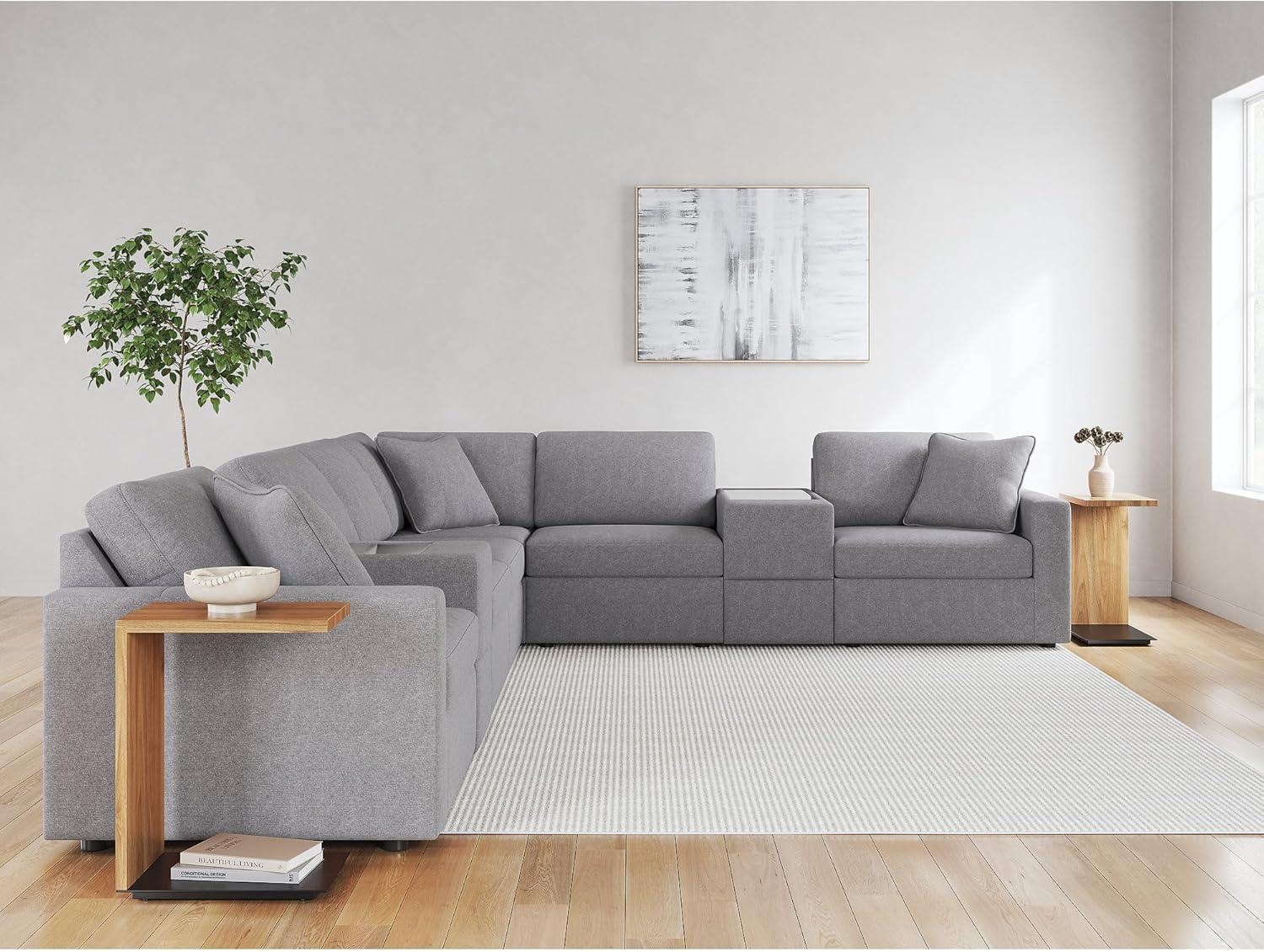 imageSignature Design by Ashley Modmax Contemporary Modular Stain Resistant 3Piece Sofa with Removable Zippered Covers and 2 Accent Pillows Reversible Back and Seat Cushions BlueLight Gray