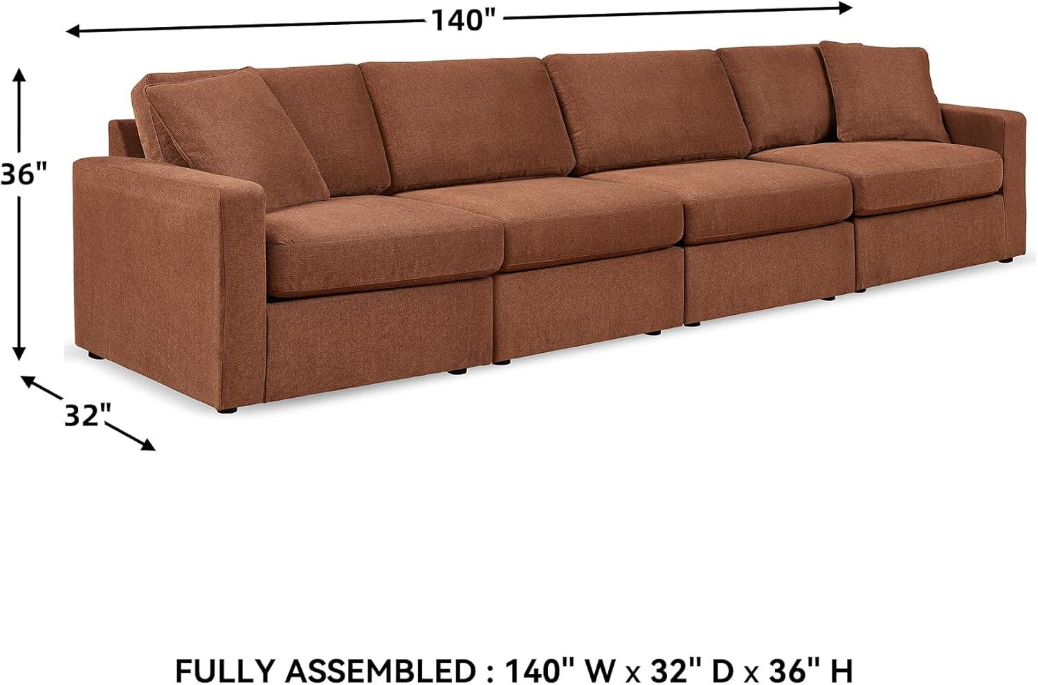 imageSignature Design by Ashley Modmax Contemporary Modular Stain Resistant 3Piece Sofa with Removable Zippered Covers and 2 Accent Pillows Reversible Back and Seat Cushions BlueBurnt Orange