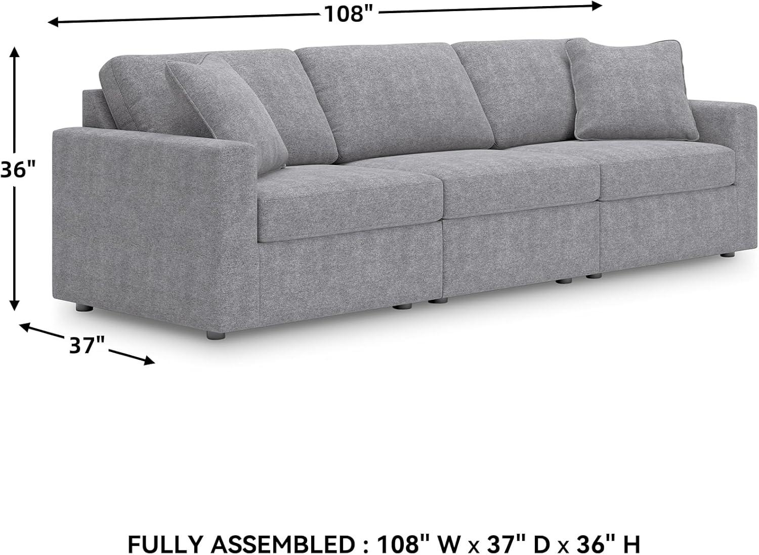 imageSignature Design by Ashley Modmax Contemporary Modular Stain Resistant 3Piece Sofa with Removable Zippered Covers and 2 Accent Pillows Reversible Back and Seat Cushions BlueLight Gray