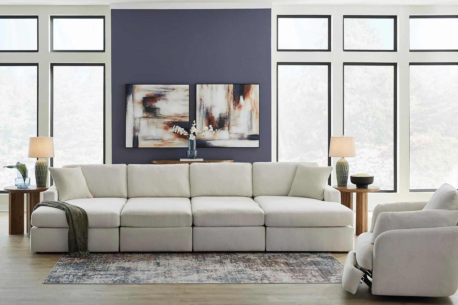 imageSignature Design by Ashley Modmax Contemporary Modular Stain Resistant 3Piece Sofa with Removable Zippered Covers and 2 Accent Pillows Reversible Back and Seat Cushions BlueBeige