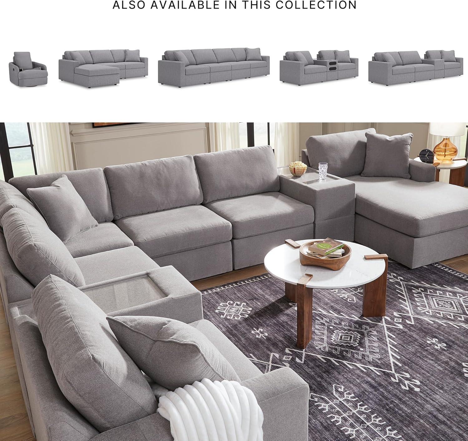 imageSignature Design by Ashley Modmax Contemporary Modular Stain Resistant 3Piece Sofa with Removable Zippered Covers and 2 Accent Pillows Reversible Back and Seat Cushions BlueLight Gray
