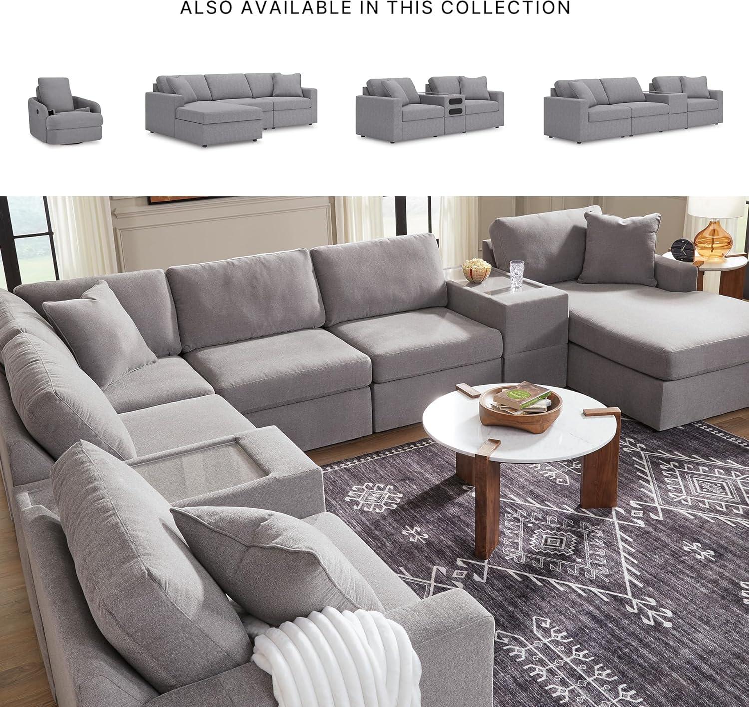 imageSignature Design by Ashley Modmax Contemporary Modular Stain Resistant 3Piece Sofa with Removable Zippered Covers and 2 Accent Pillows Reversible Back and Seat Cushions BlueLight Gray