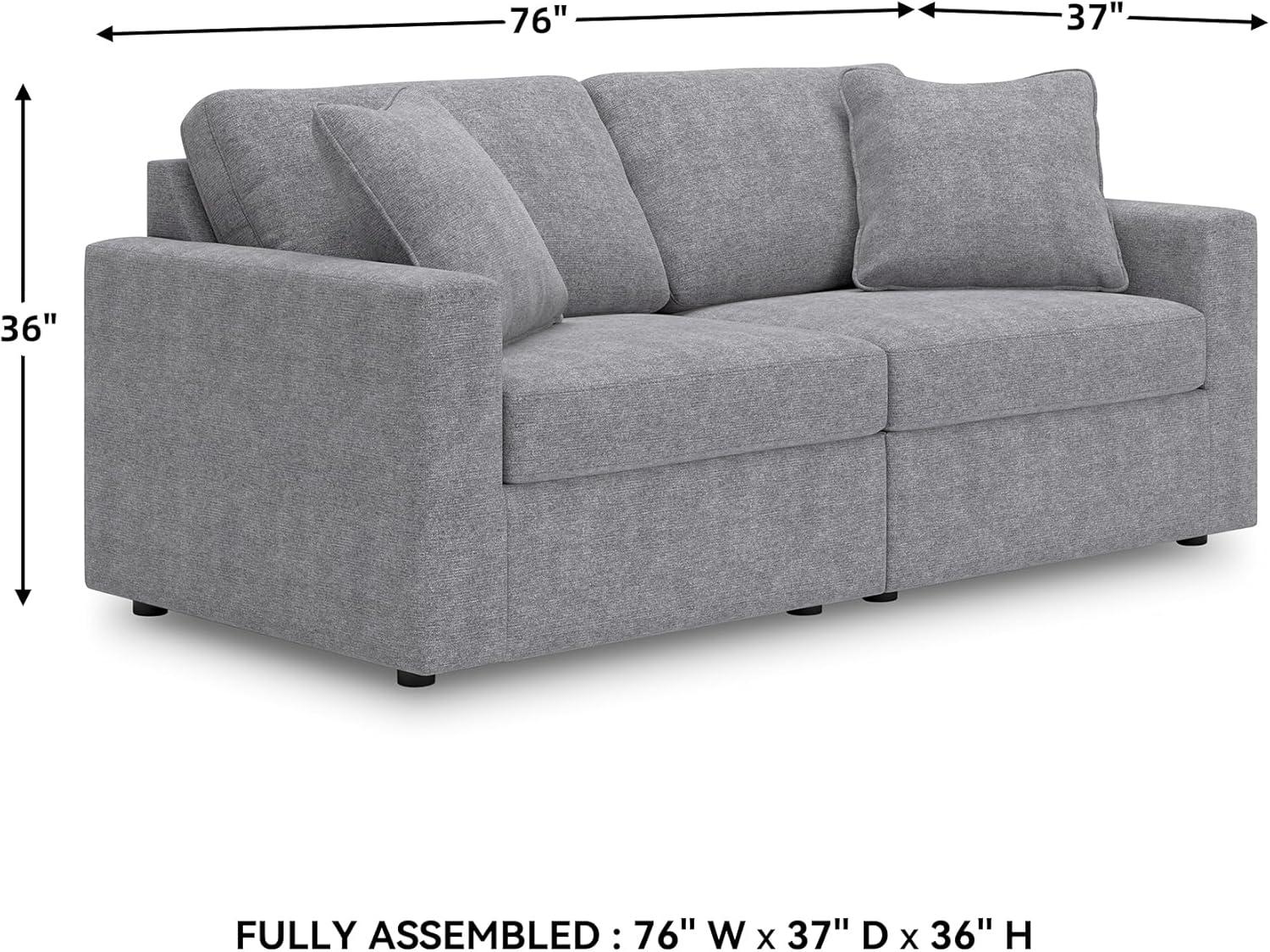 imageSignature Design by Ashley Modmax Contemporary Modular Stain Resistant 3Piece Sofa with Removable Zippered Covers and 2 Accent Pillows Reversible Back and Seat Cushions BlueLight Gray