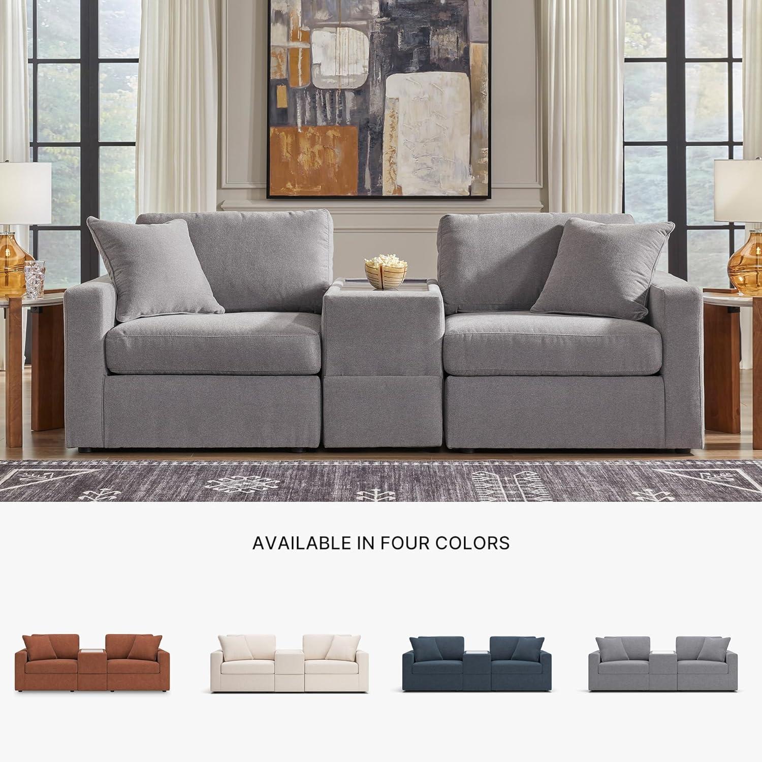 imageSignature Design by Ashley Modmax Contemporary Modular Stain Resistant 3Piece Sofa with Removable Zippered Covers and 2 Accent Pillows Reversible Back and Seat Cushions BlueLight Gray