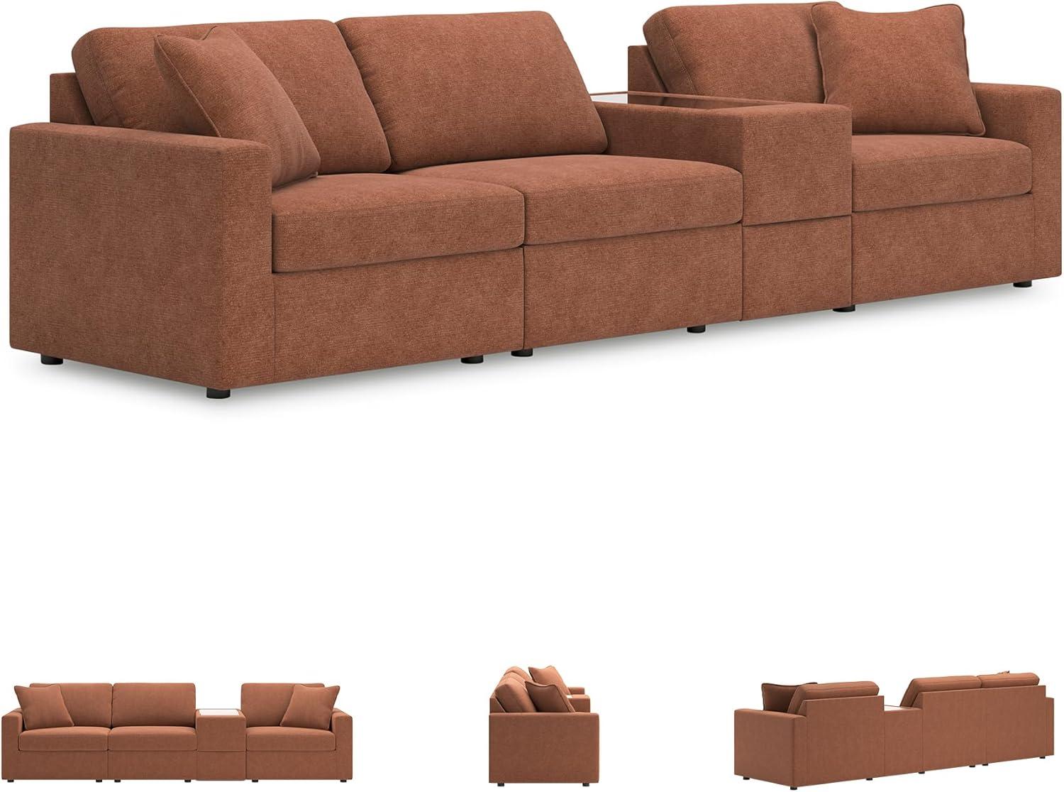 imageSignature Design by Ashley Modmax Contemporary Modular Stain Resistant 3Piece Sofa with Removable Zippered Covers and 2 Accent Pillows Reversible Back and Seat Cushions BlueBurnt Orange