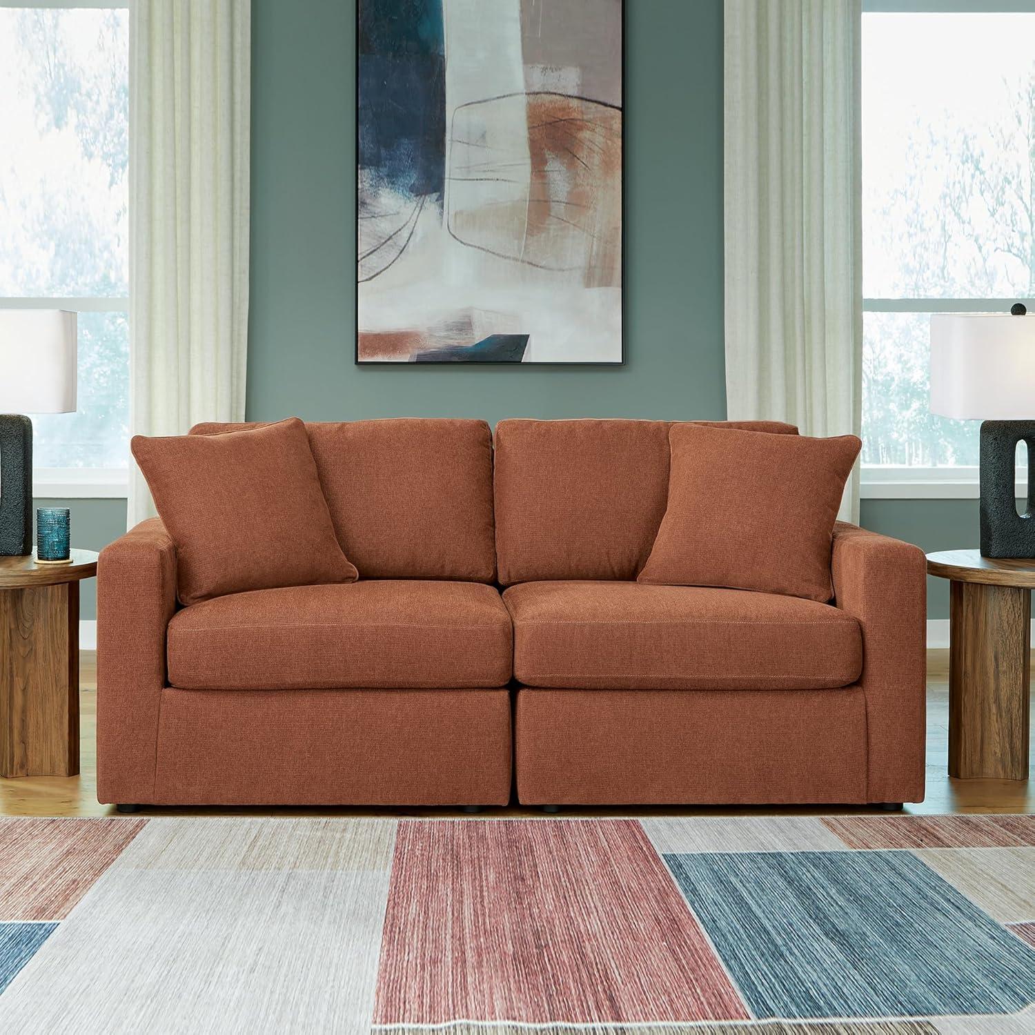 imageSignature Design by Ashley Modmax Contemporary Modular Stain Resistant 3Piece Sofa with Removable Zippered Covers and 2 Accent Pillows Reversible Back and Seat Cushions BlueBurnt Orange