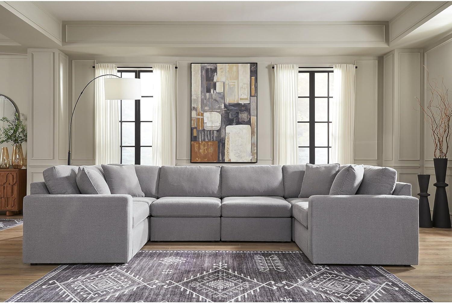 imageSignature Design by Ashley Modmax Contemporary Modular Stain Resistant 3Piece Sofa with Removable Zippered Covers and 2 Accent Pillows Reversible Back and Seat Cushions BlueLight Gray