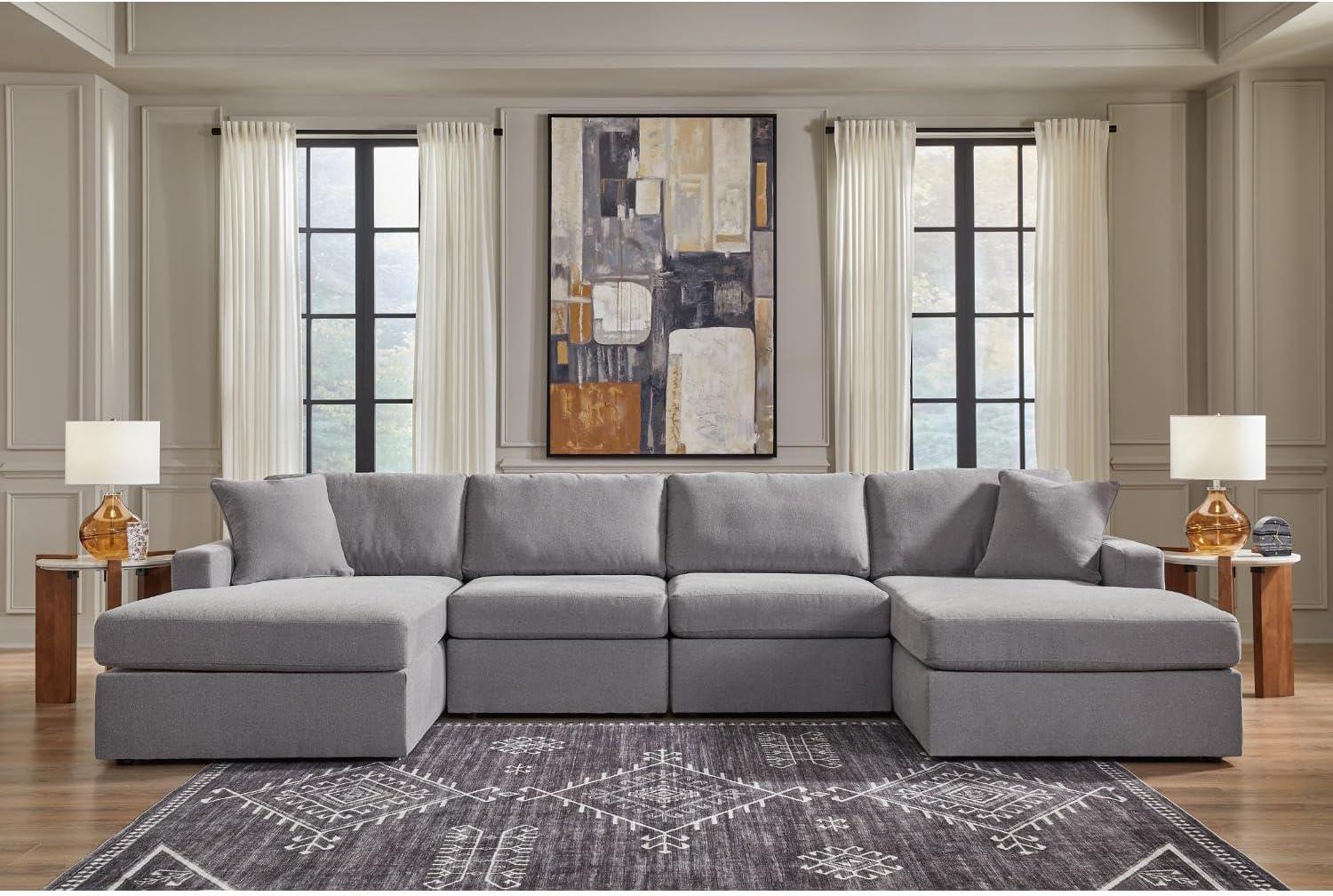 imageSignature Design by Ashley Modmax Contemporary Modular Stain Resistant 3Piece Sofa with Removable Zippered Covers and 2 Accent Pillows Reversible Back and Seat Cushions BlueLight Gray