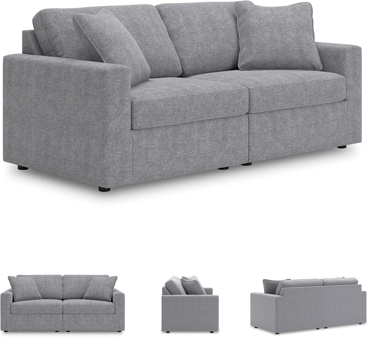 imageSignature Design by Ashley Modmax Contemporary Modular Stain Resistant 3Piece Sofa with Removable Zippered Covers and 2 Accent Pillows Reversible Back and Seat Cushions BlueLight Gray