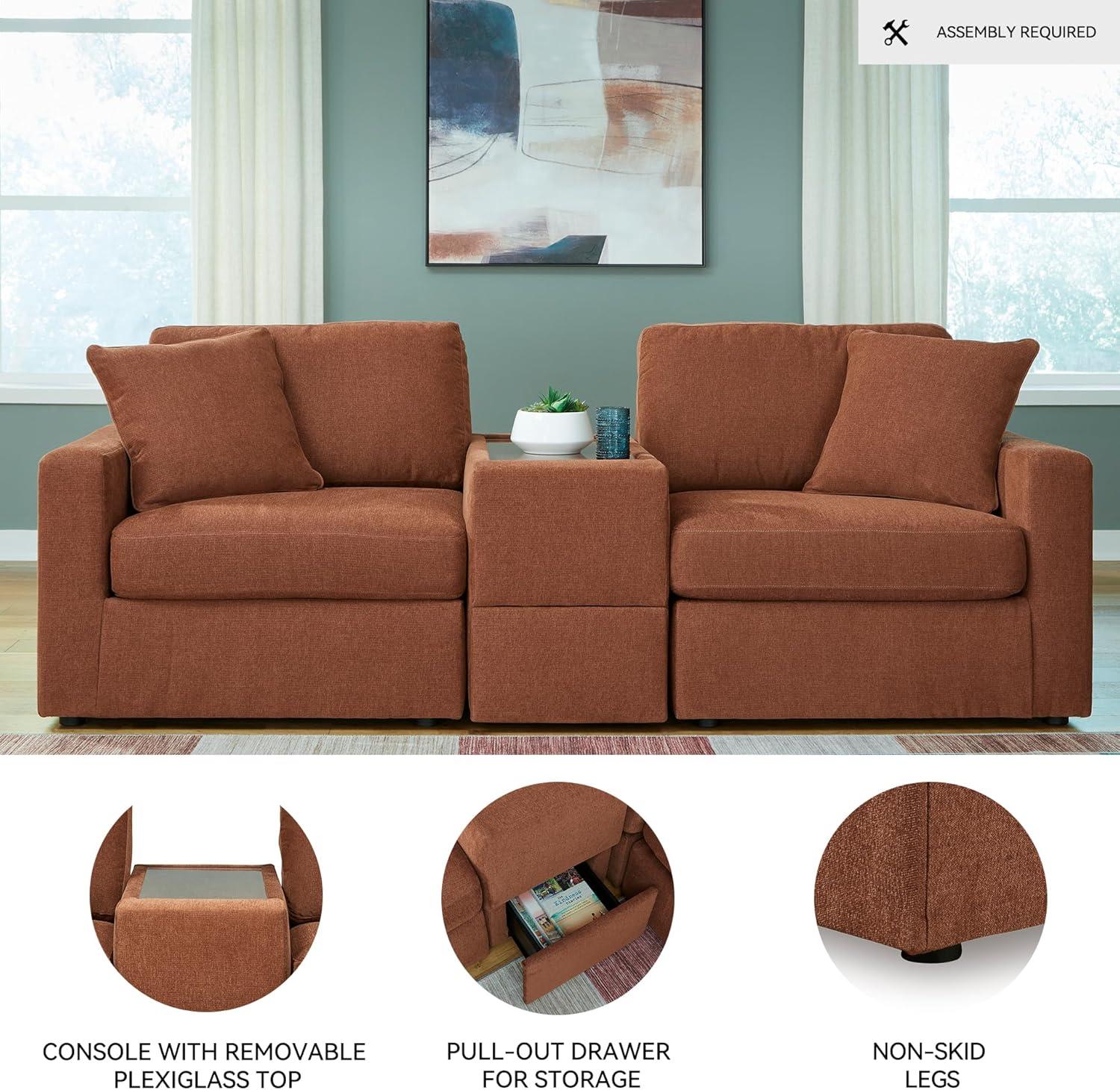 imageSignature Design by Ashley Modmax Contemporary Modular Stain Resistant 3Piece Sofa with Removable Zippered Covers and 2 Accent Pillows Reversible Back and Seat Cushions BlueBurnt Orange