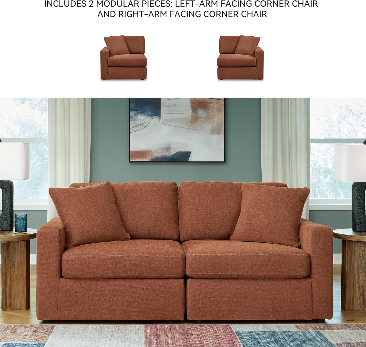imageSignature Design by Ashley Modmax Contemporary Modular Stain Resistant 3Piece Sofa with Removable Zippered Covers and 2 Accent Pillows Reversible Back and Seat Cushions BlueBurnt Orange