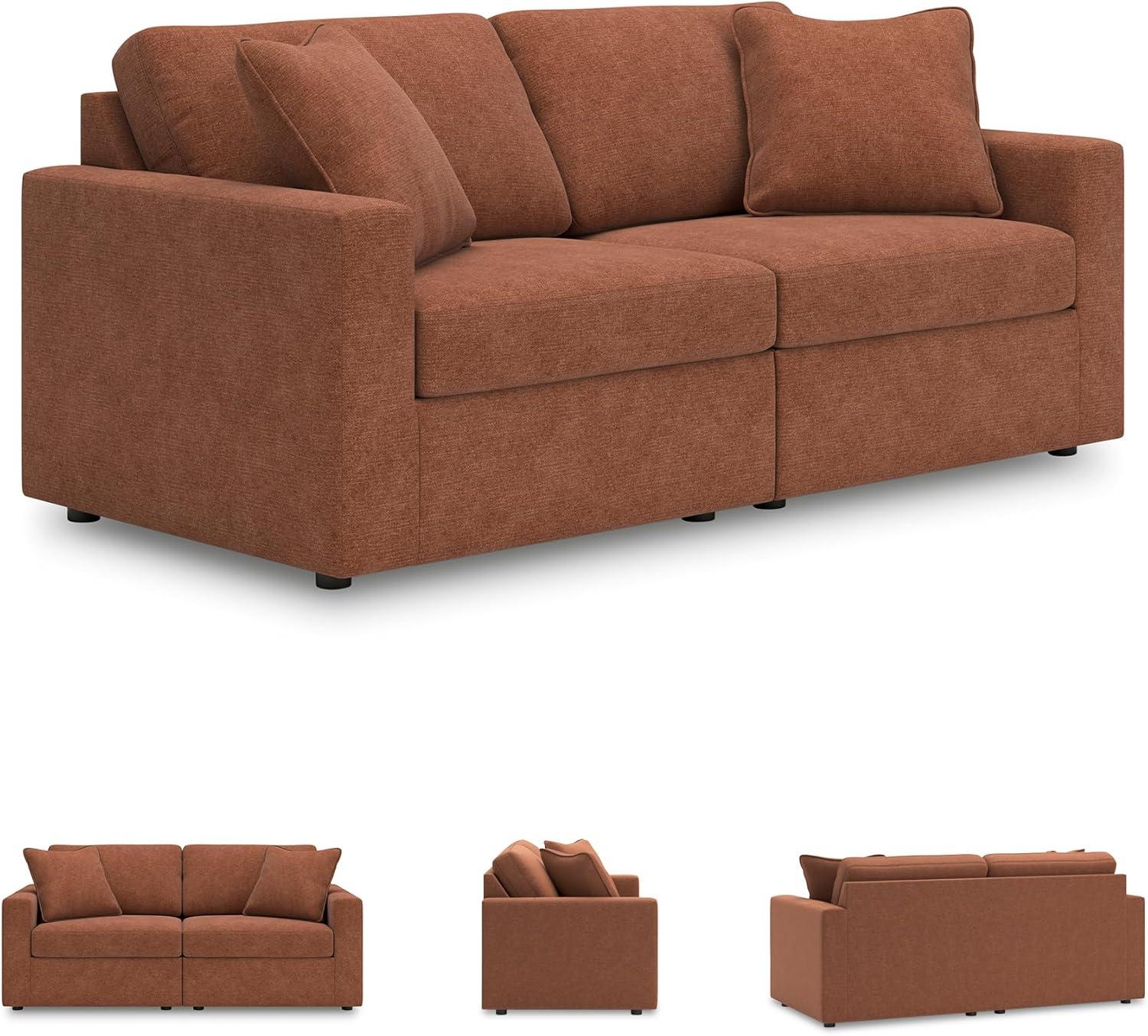 imageSignature Design by Ashley Modmax Contemporary Modular Stain Resistant 3Piece Sofa with Removable Zippered Covers and 2 Accent Pillows Reversible Back and Seat Cushions BlueBurnt Orange