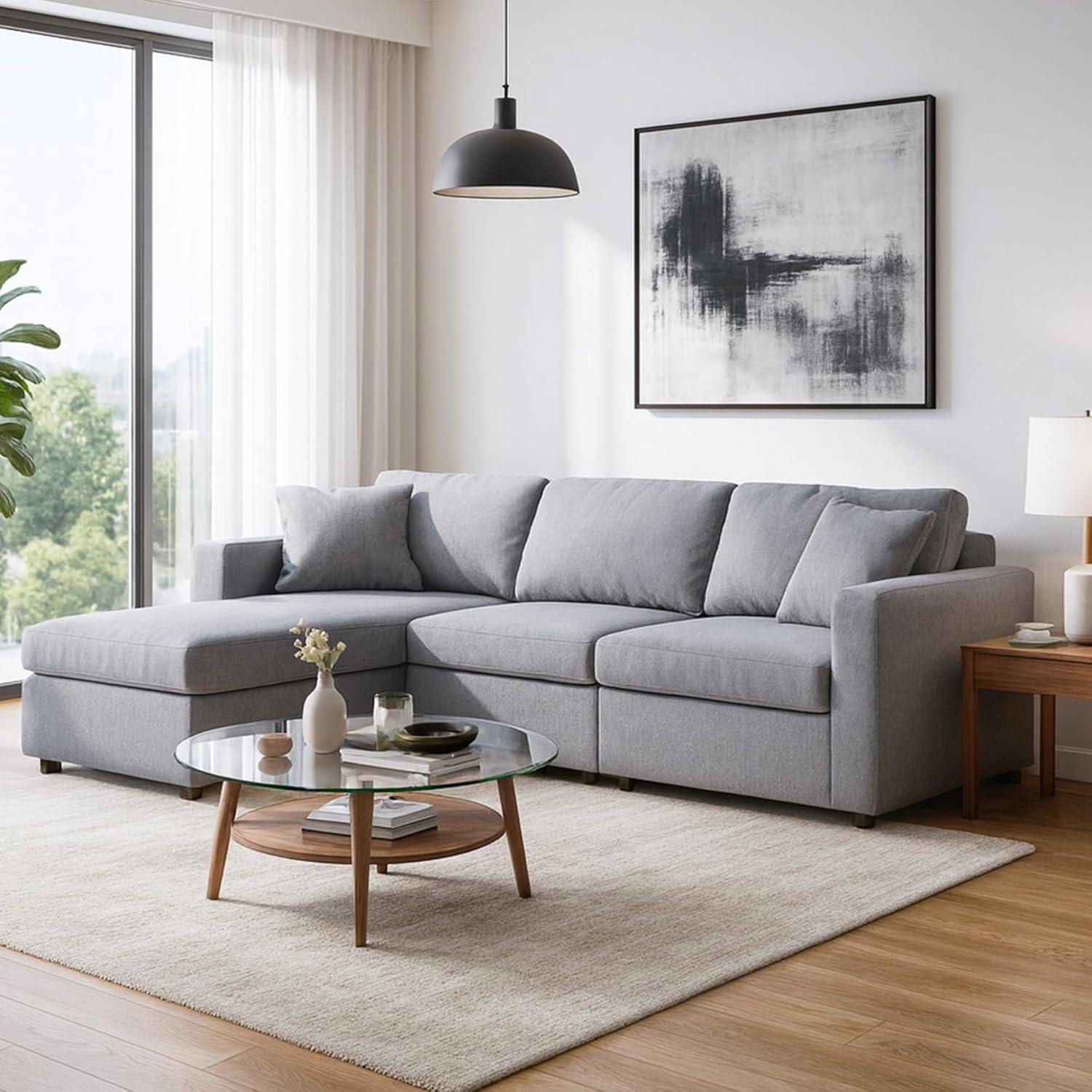 imageSignature Design by Ashley Modmax Contemporary Modular Stain Resistant 3Piece Sofa with Removable Zippered Covers and 2 Accent Pillows Reversible Back and Seat Cushions BlueLight Gray
