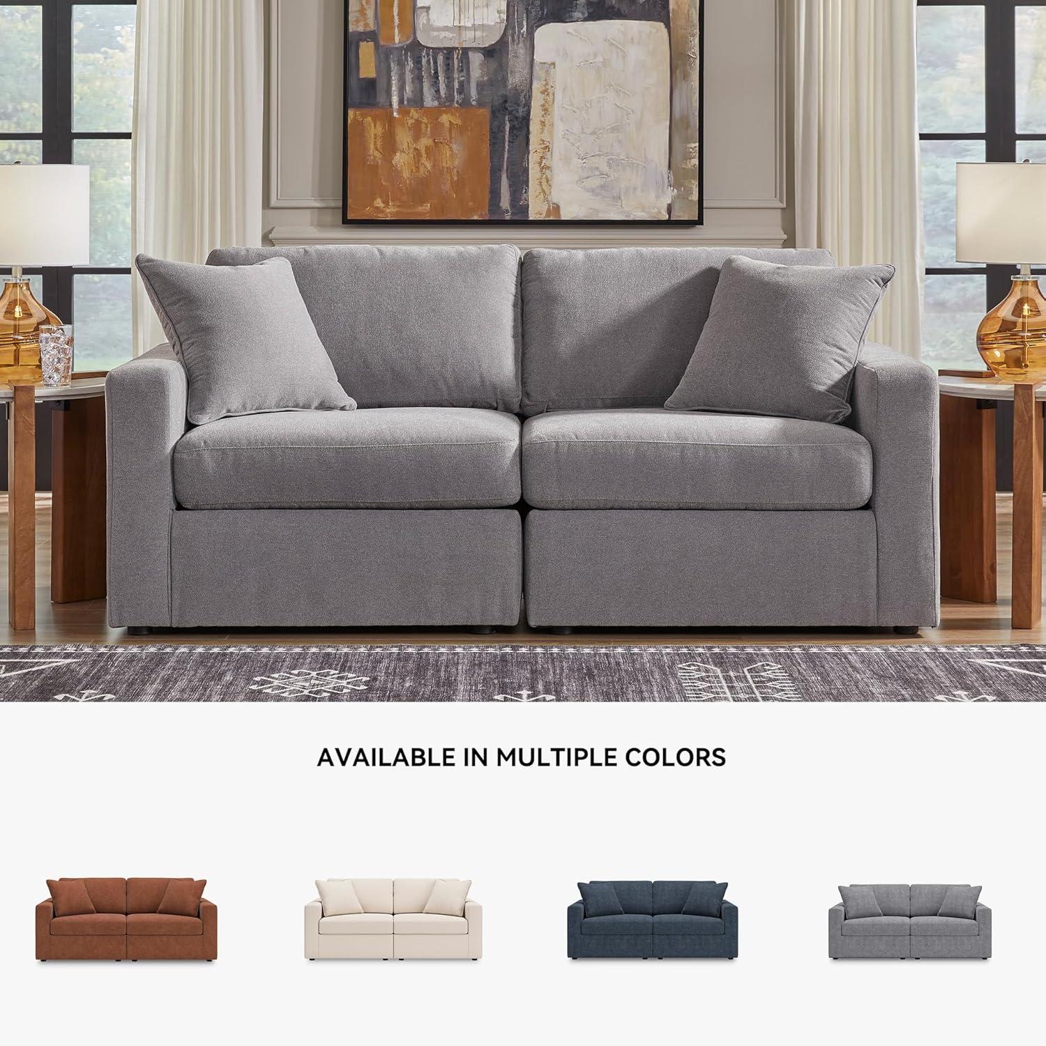 imageSignature Design by Ashley Modmax Contemporary Modular Stain Resistant 3Piece Sofa with Removable Zippered Covers and 2 Accent Pillows Reversible Back and Seat Cushions BlueLight Gray