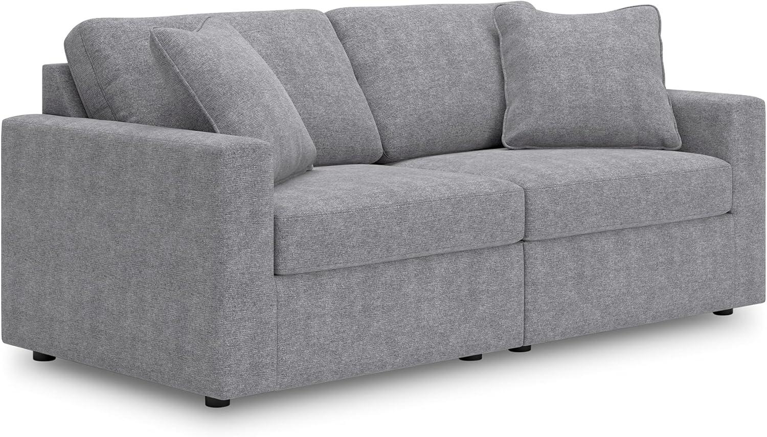 imageSignature Design by Ashley Modmax Contemporary Modular Stain Resistant 3Piece Sofa with Removable Zippered Covers and 2 Accent Pillows Reversible Back and Seat Cushions BlueLight Gray