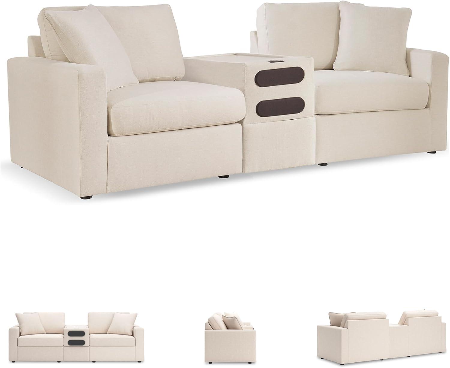 imageSignature Design by Ashley Modmax Contemporary Modular Stain Resistant 3Piece Sofa with Removable Zippered Covers and 2 Accent Pillows Reversible Back and Seat Cushions BlueBeige