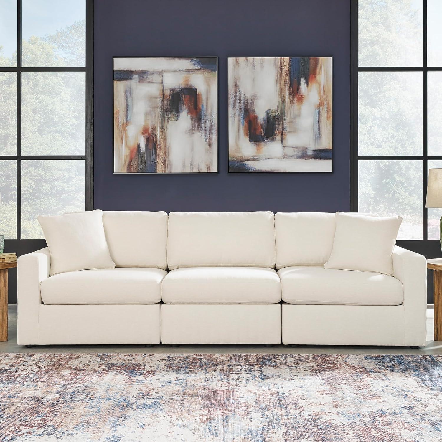 imageSignature Design by Ashley Modmax Contemporary Modular Stain Resistant 3Piece Sofa with Removable Zippered Covers and 2 Accent Pillows Reversible Back and Seat Cushions BlueBeige