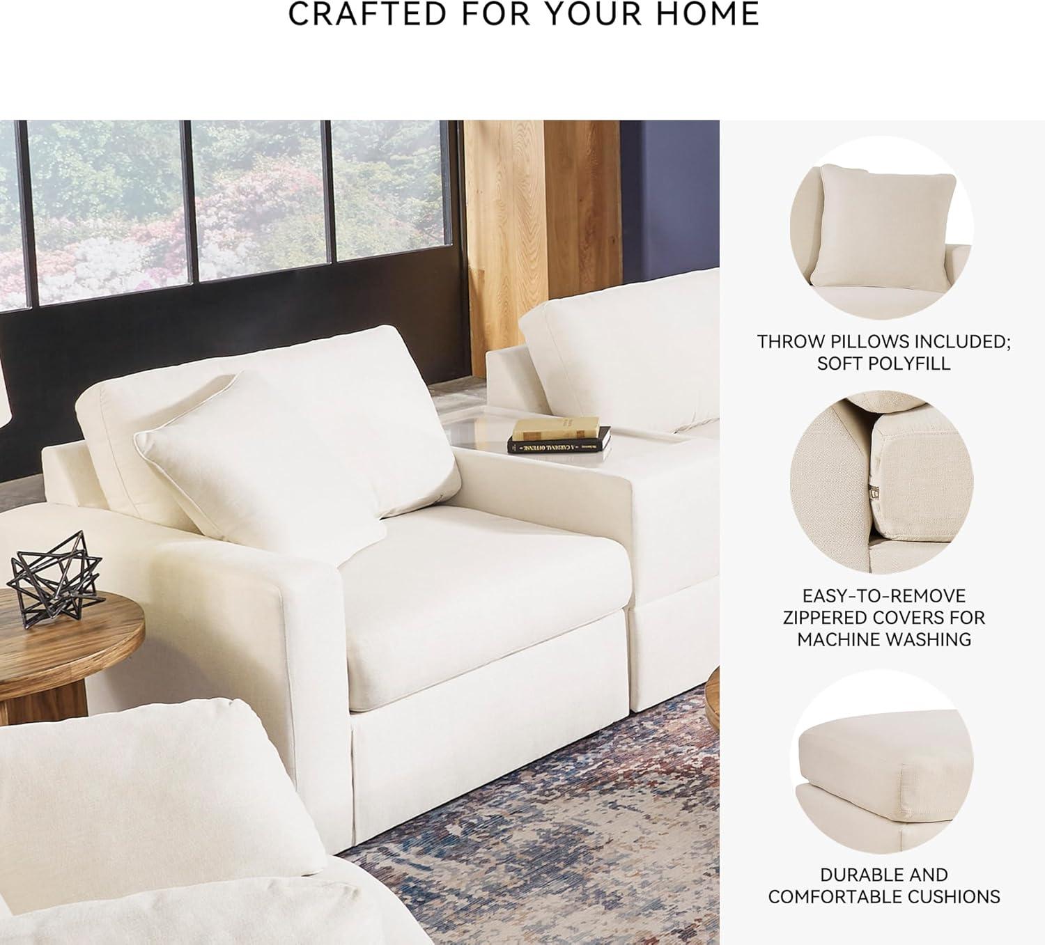 imageSignature Design by Ashley Modmax Contemporary Modular Stain Resistant 3Piece Sofa with Removable Zippered Covers and 2 Accent Pillows Reversible Back and Seat Cushions BlueBeige