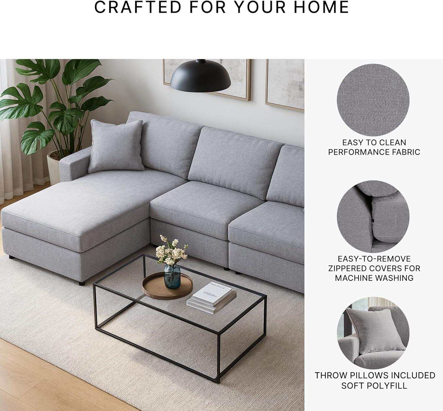 imageSignature Design by Ashley Modmax Contemporary Modular Stain Resistant 3Piece Sofa with Removable Zippered Covers and 2 Accent Pillows Reversible Back and Seat Cushions BlueLight Gray
