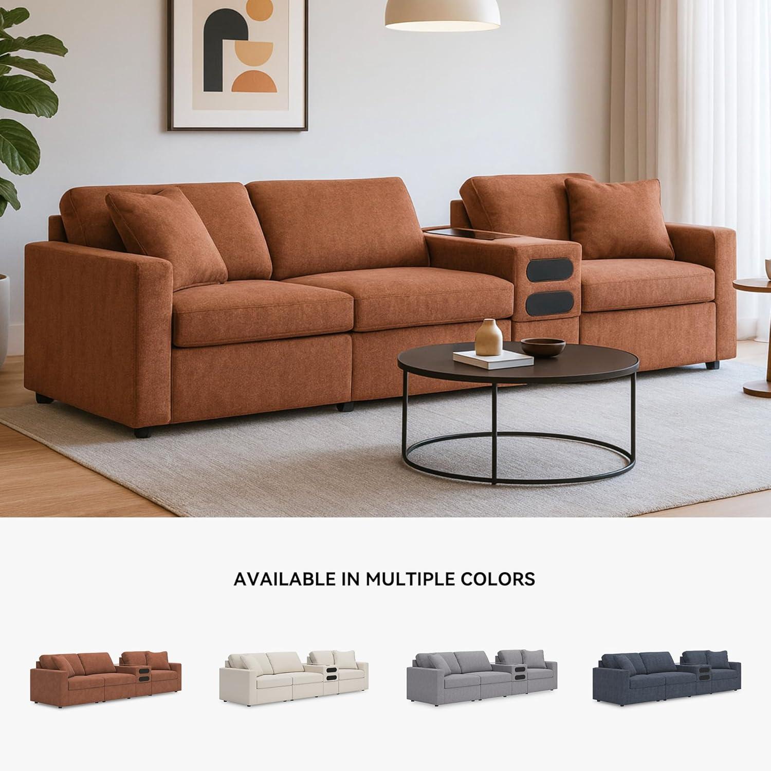 imageSignature Design by Ashley Modmax Contemporary Modular Stain Resistant 3Piece Sofa with Removable Zippered Covers and 2 Accent Pillows Reversible Back and Seat Cushions BlueBurnt Orange