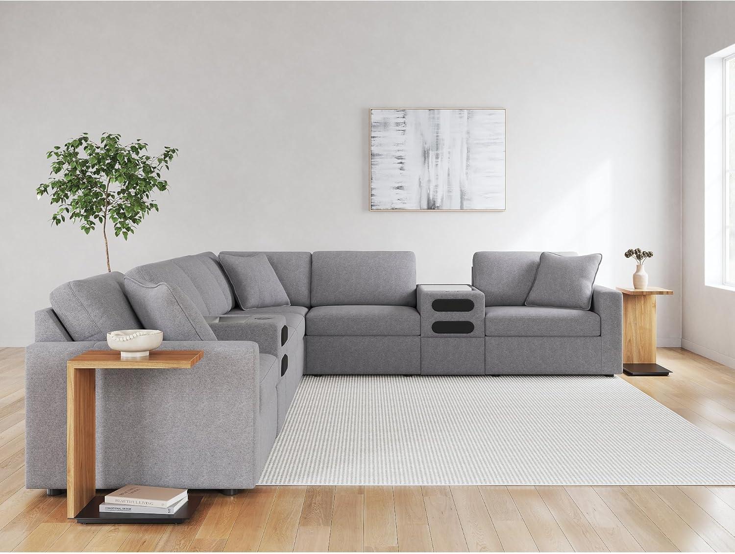 imageSignature Design by Ashley Modmax Contemporary Modular Stain Resistant 3Piece Sofa with Removable Zippered Covers and 2 Accent Pillows Reversible Back and Seat Cushions BlueLight Gray