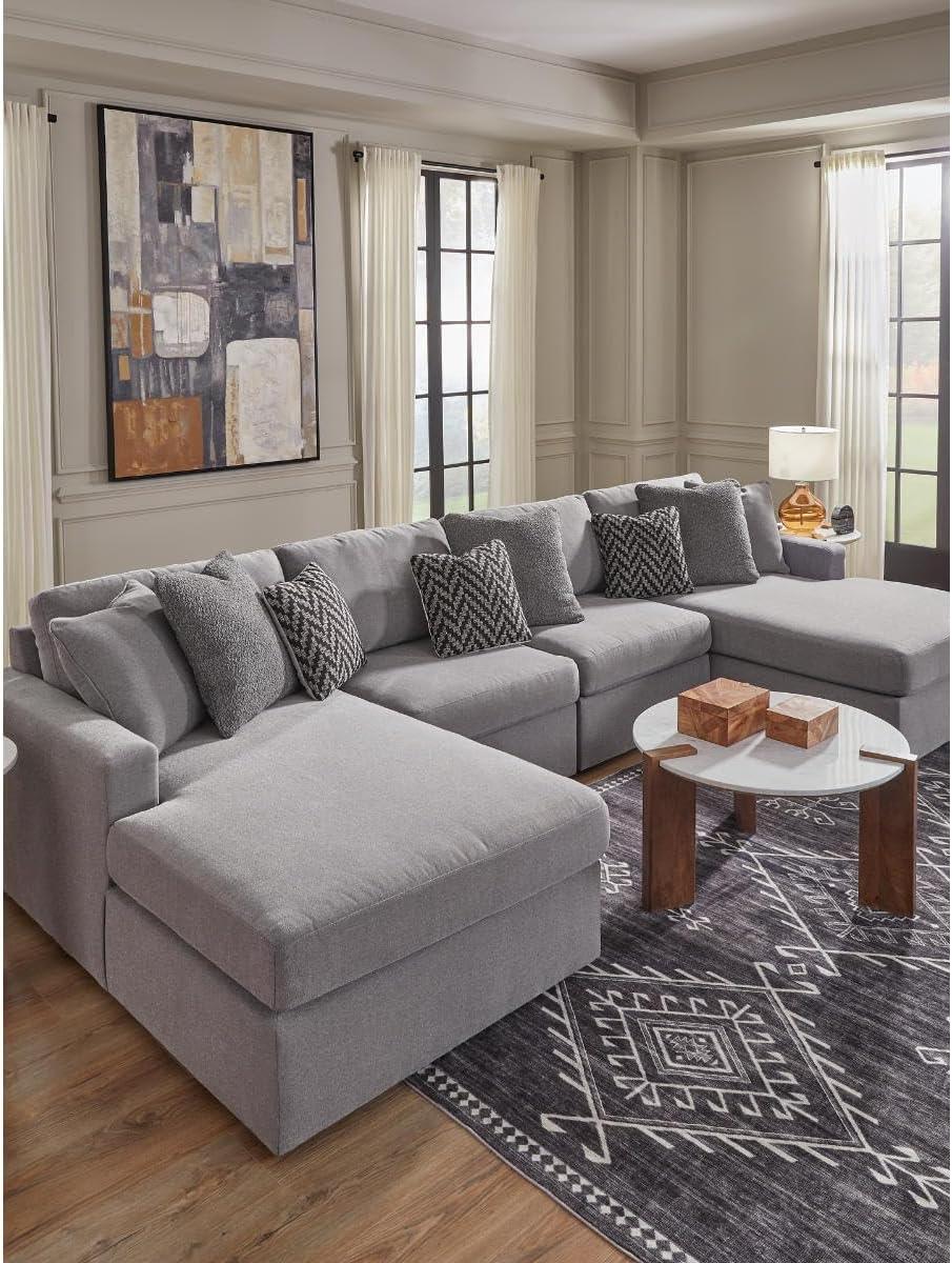 imageSignature Design by Ashley Modmax Contemporary Modular Stain Resistant 3Piece Sofa with Removable Zippered Covers and 2 Accent Pillows Reversible Back and Seat Cushions BlueLight Gray
