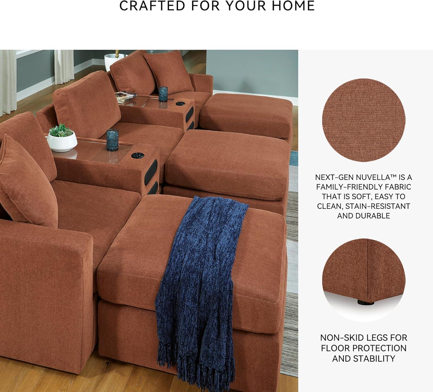 imageSignature Design by Ashley Modmax Contemporary Modular Stain Resistant 3Piece Sofa with Removable Zippered Covers and 2 Accent Pillows Reversible Back and Seat Cushions BlueBurnt Orange