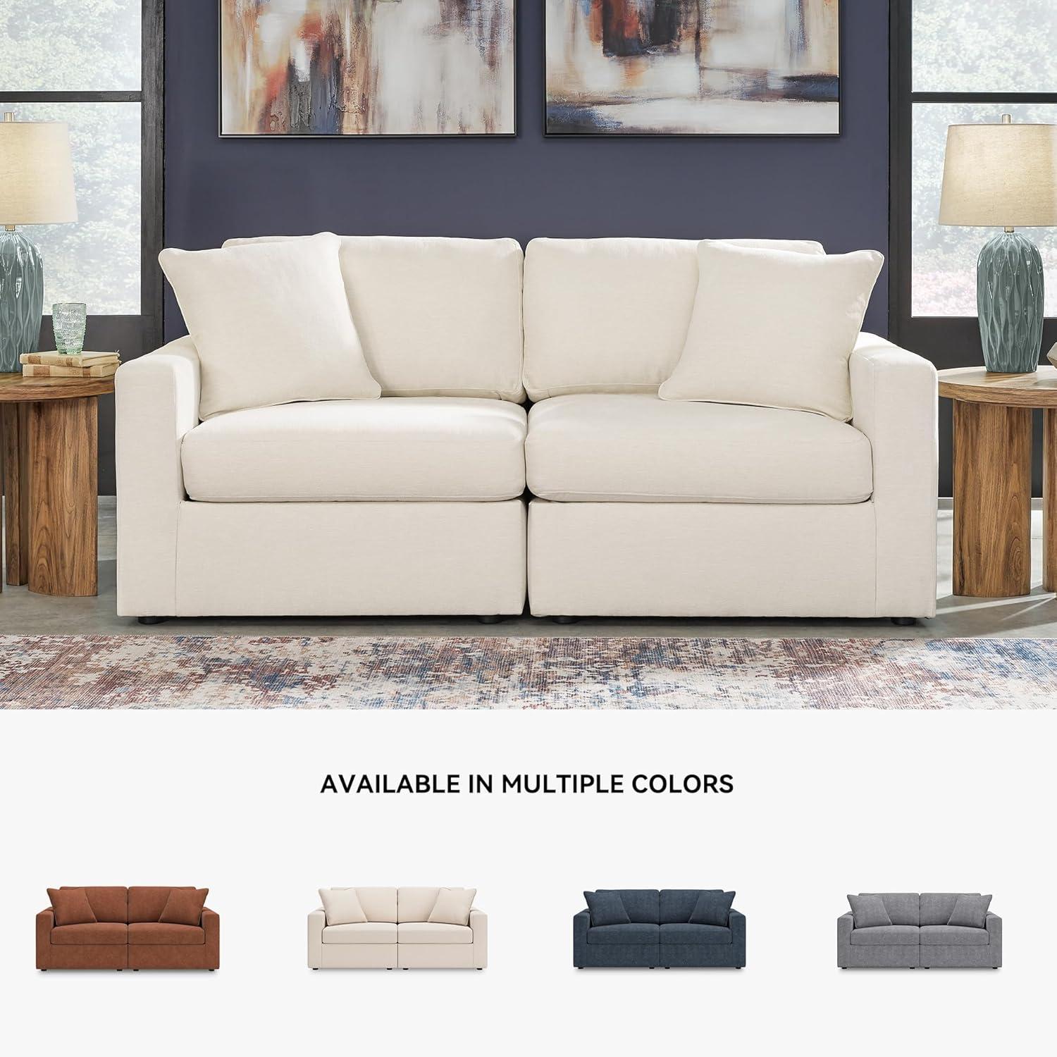 imageSignature Design by Ashley Modmax Contemporary Modular Stain Resistant 3Piece Sofa with Removable Zippered Covers and 2 Accent Pillows Reversible Back and Seat Cushions BlueBeige