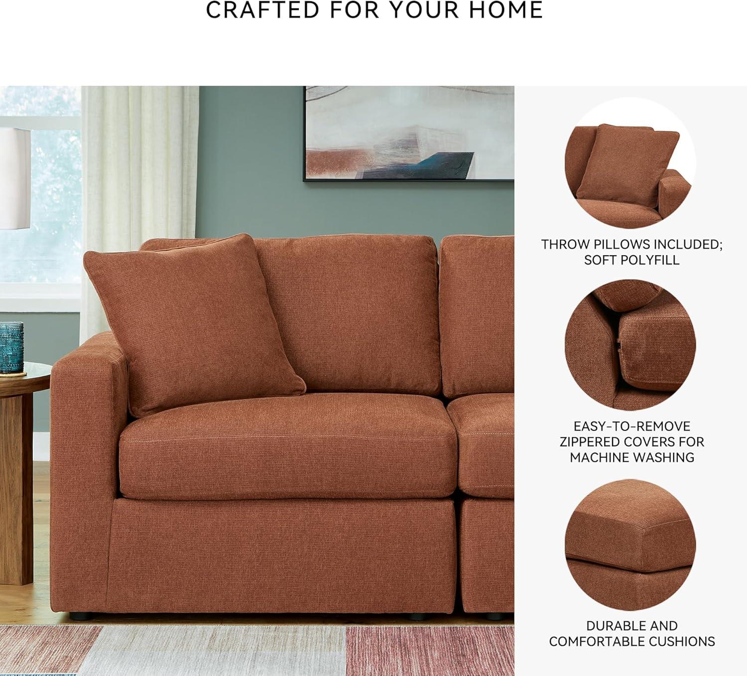 imageSignature Design by Ashley Modmax Contemporary Modular Stain Resistant 3Piece Sofa with Removable Zippered Covers and 2 Accent Pillows Reversible Back and Seat Cushions BlueBurnt Orange