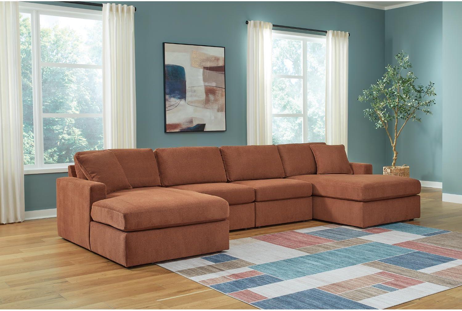 imageSignature Design by Ashley Modmax Contemporary Modular Stain Resistant 3Piece Sofa with Removable Zippered Covers and 2 Accent Pillows Reversible Back and Seat Cushions BlueBurnt Orange