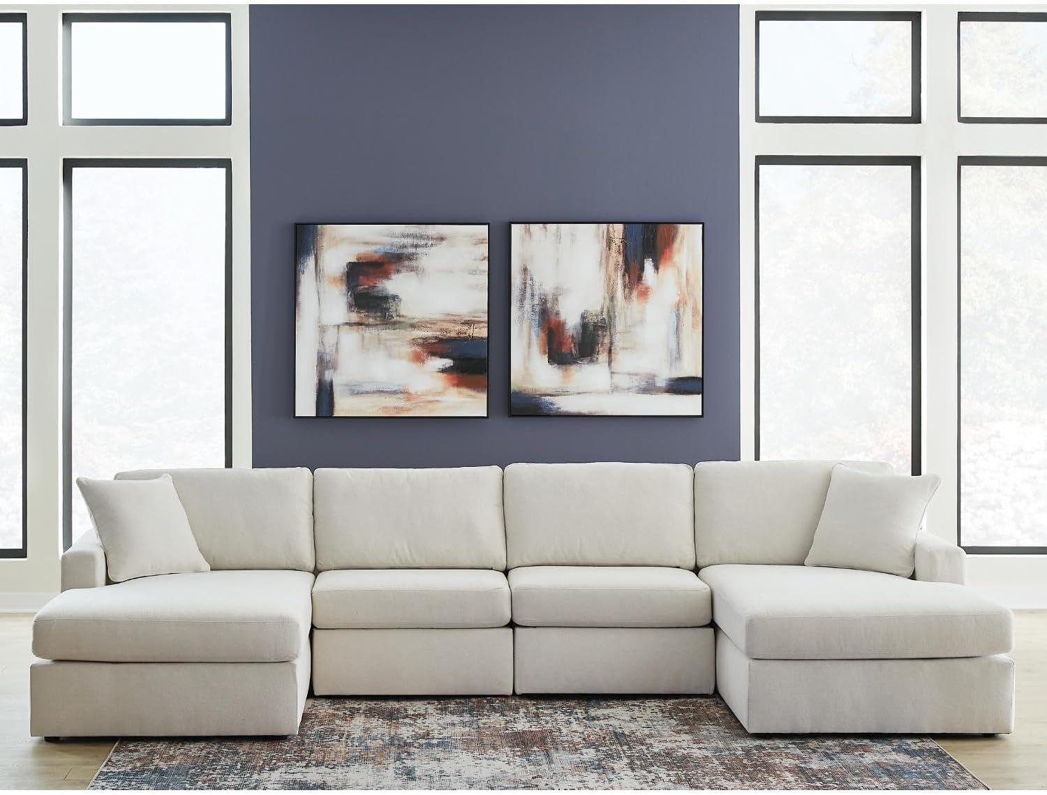 imageSignature Design by Ashley Modmax Contemporary Modular Stain Resistant 3Piece Sofa with Removable Zippered Covers and 2 Accent Pillows Reversible Back and Seat Cushions BlueBeige