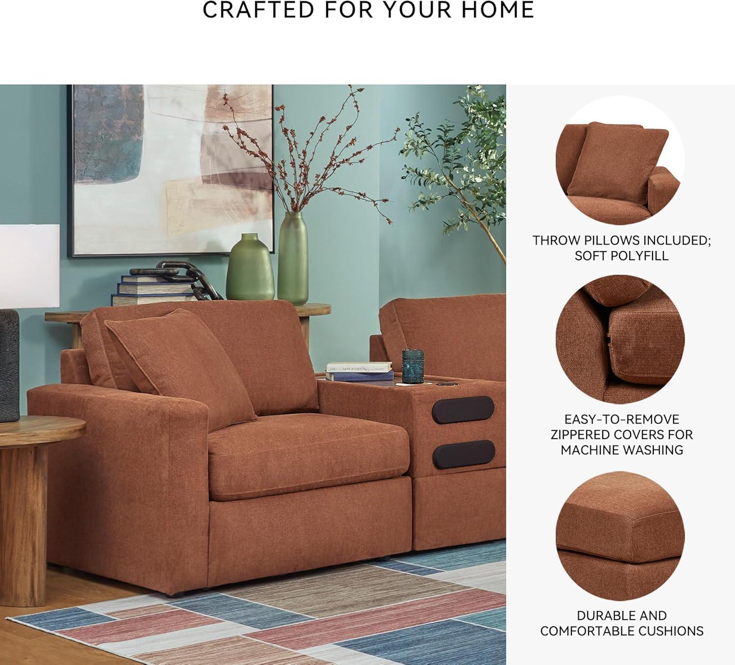 imageSignature Design by Ashley Modmax Contemporary Modular Stain Resistant 3Piece Sofa with Removable Zippered Covers and 2 Accent Pillows Reversible Back and Seat Cushions BlueBurnt Orange